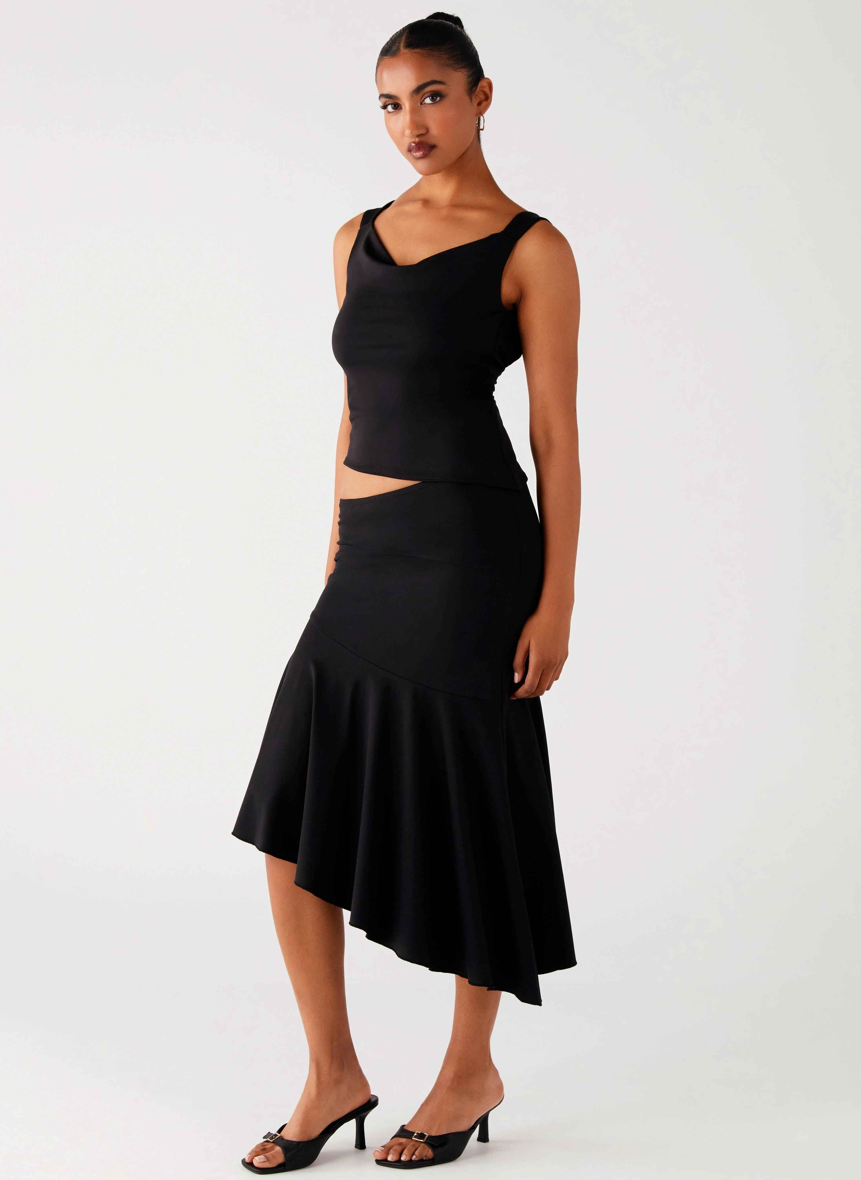 Wonderlust Midi Skirt - Black Pure Stitch Polite Vibe