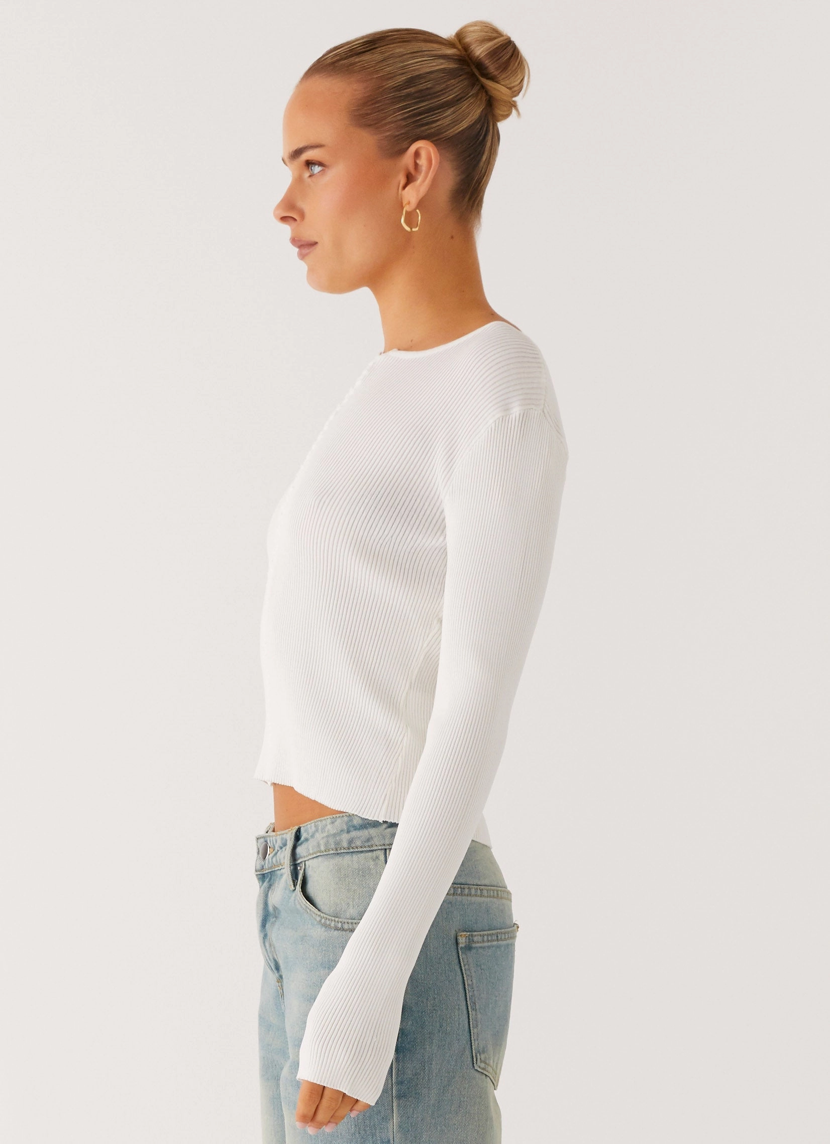 Comfortable Cut Wonderwall Lace Up Long Sleeve Top - White