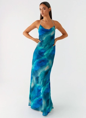 Journey Maxi Dress - Blue Tie Dye Stylish Appeal Shine Soft
