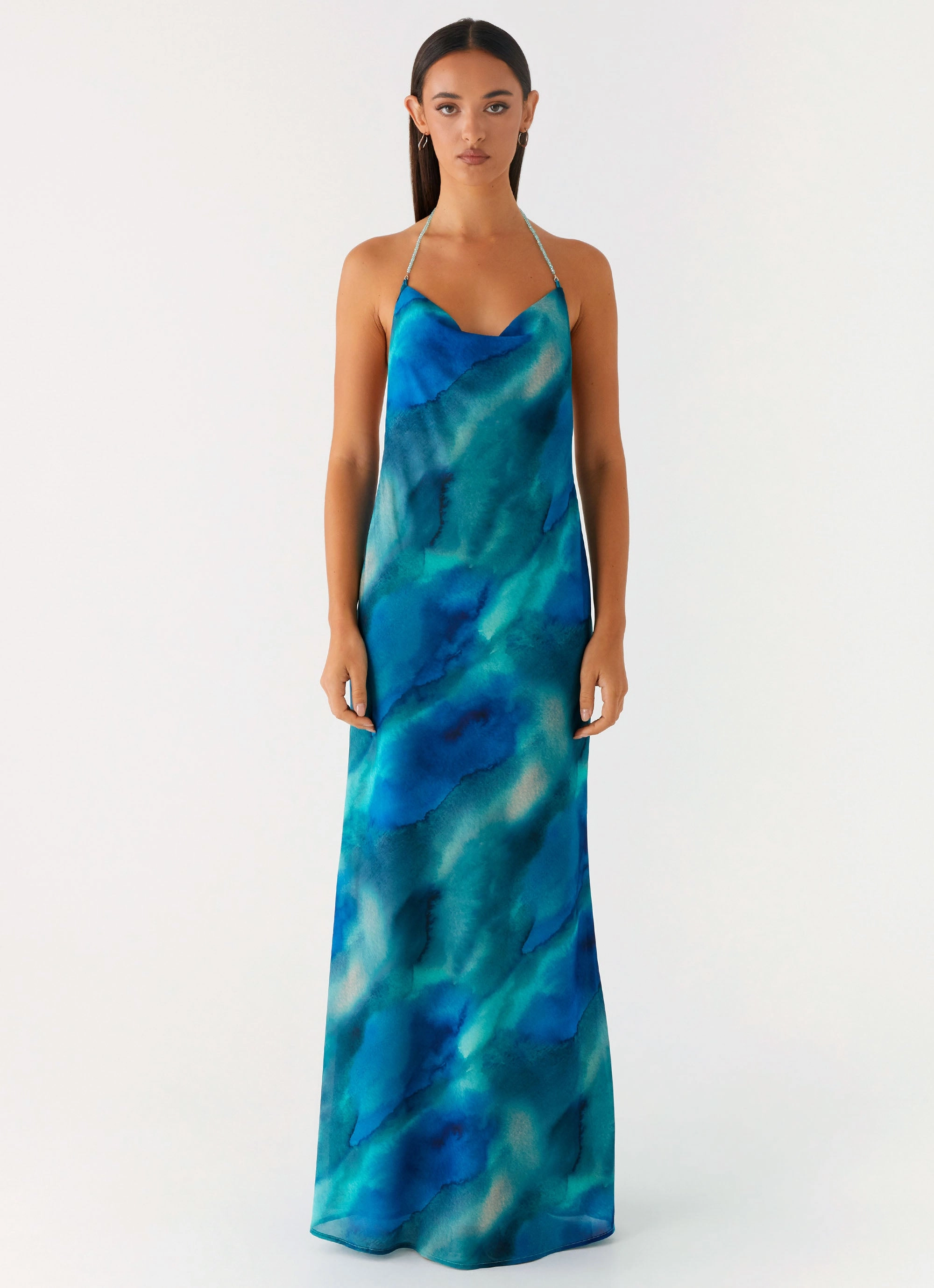 Unique Cut Soft Pleats Journey Maxi Dress - Blue Tie Dye