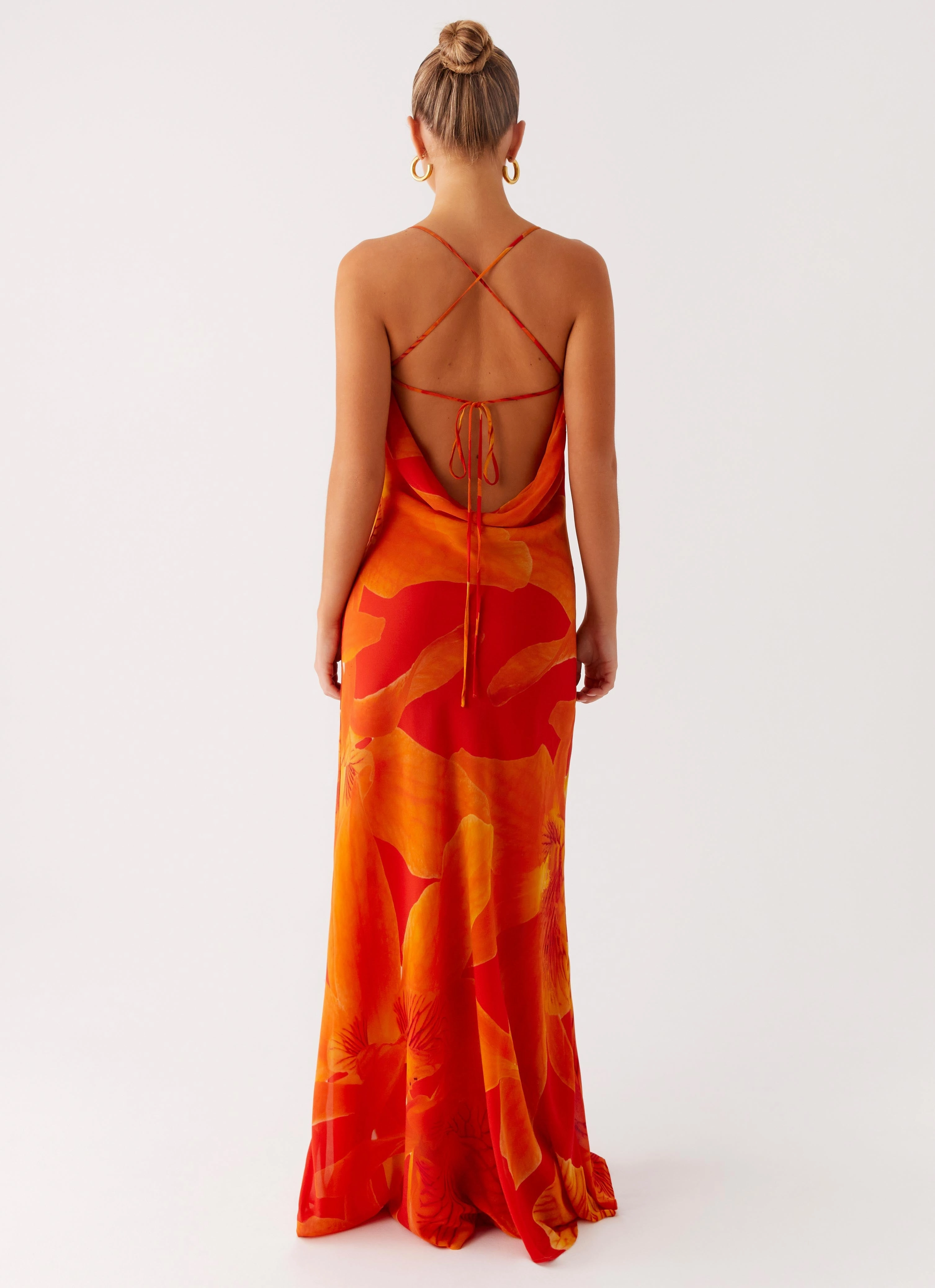 Midafternoon Maxi Dress - Serene Orange Glossy Fabric Ankle-length