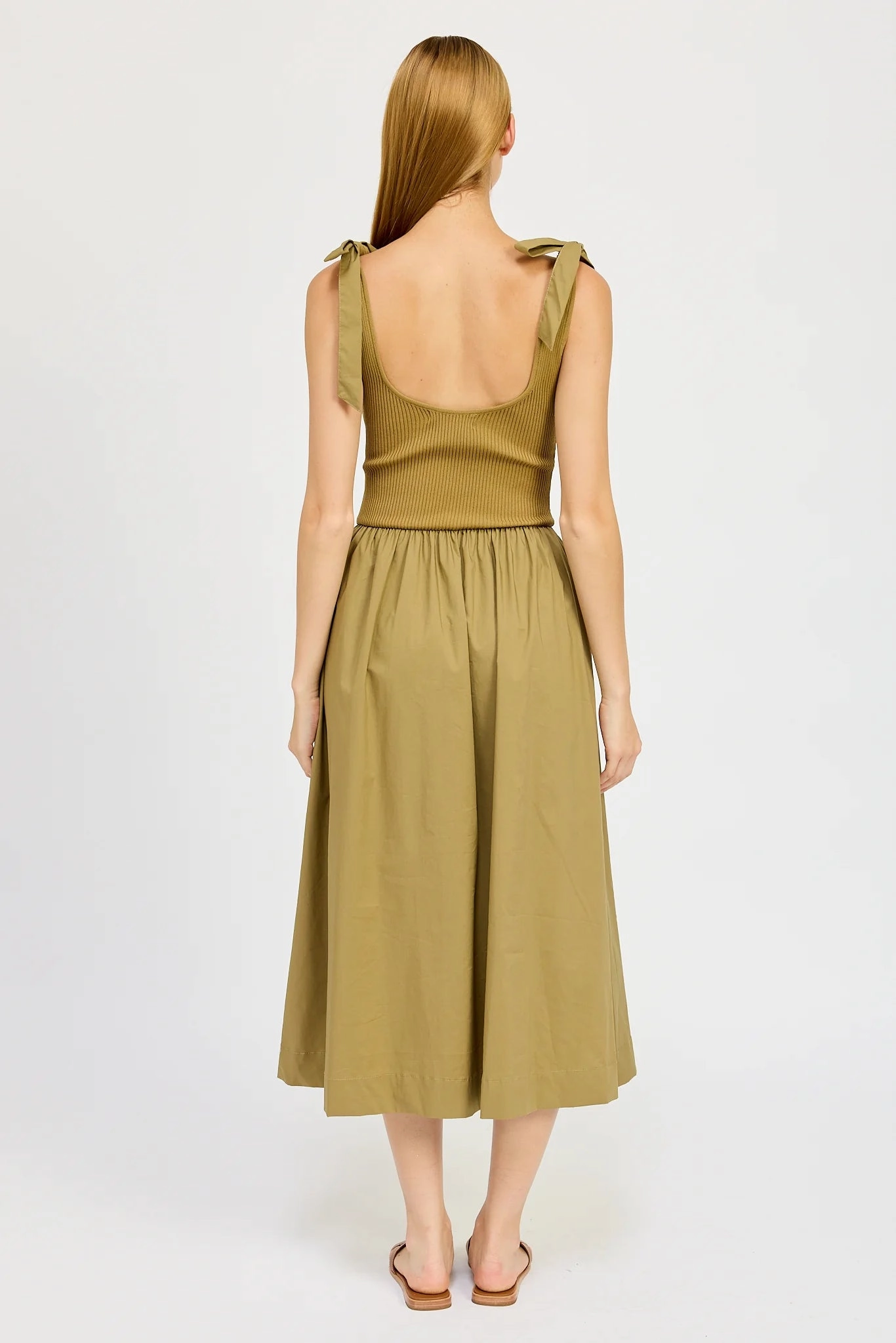 FlexibleRibbing Breathable Linen Blend Wren Midi Dress