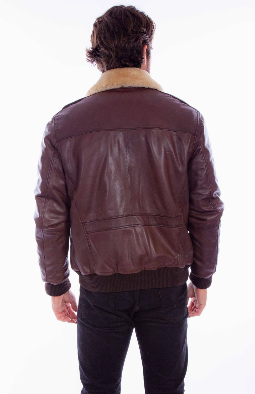 Reinforced Edging Scully Mens Aviation Bomber Brown Leather Leather Jacket