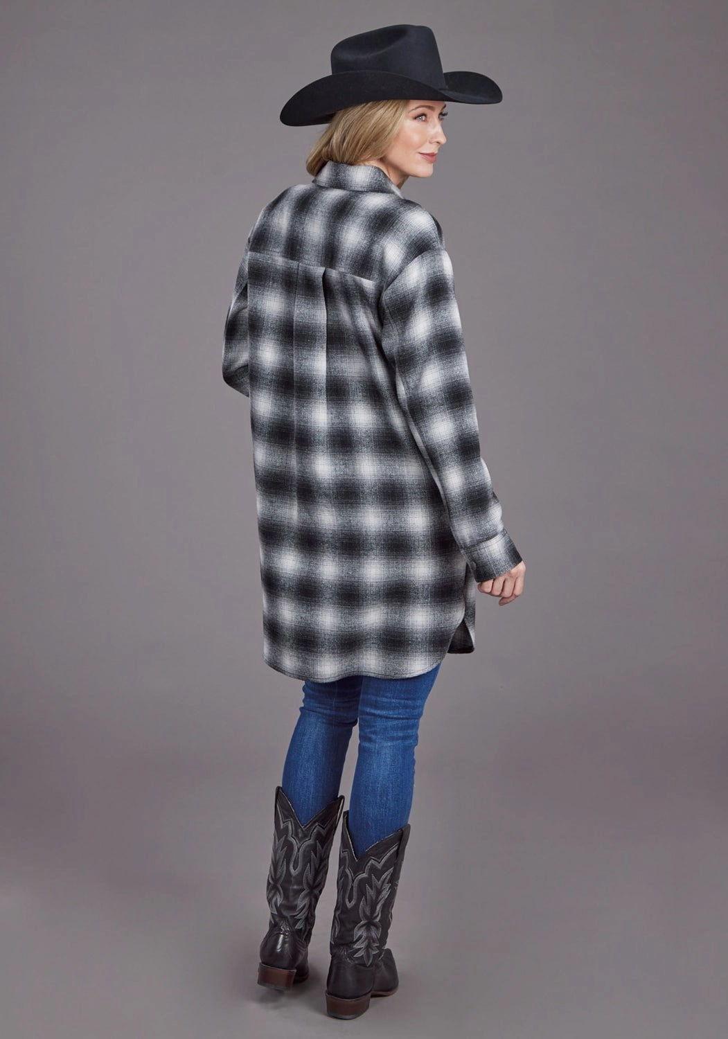 Stetson Womens Ombre Oversized Plaid Black Poly/Wool Jacket Timeless Piece