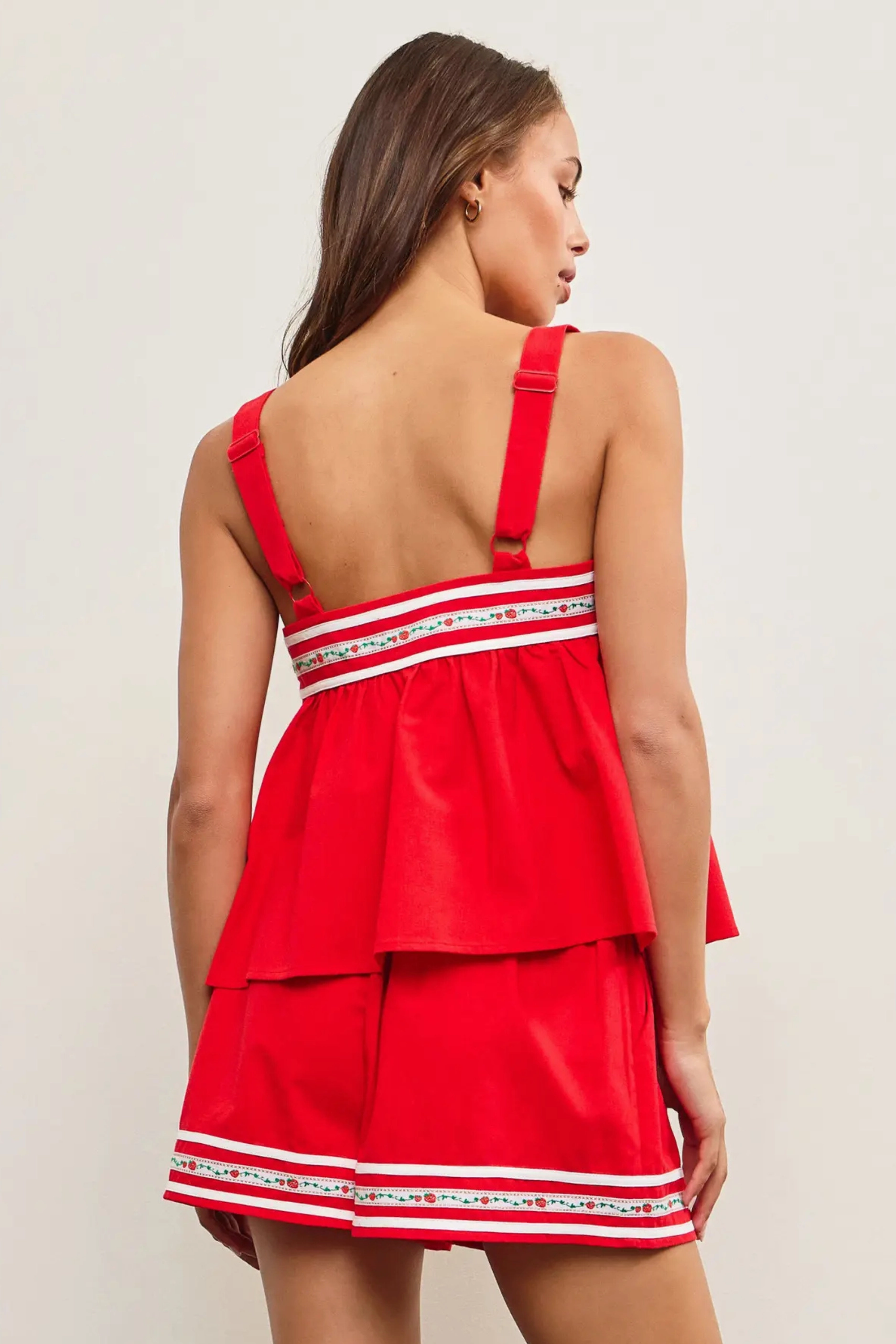 Babydoll Tank Top - Red StretchMaterial Wrinkle Resistant Textile