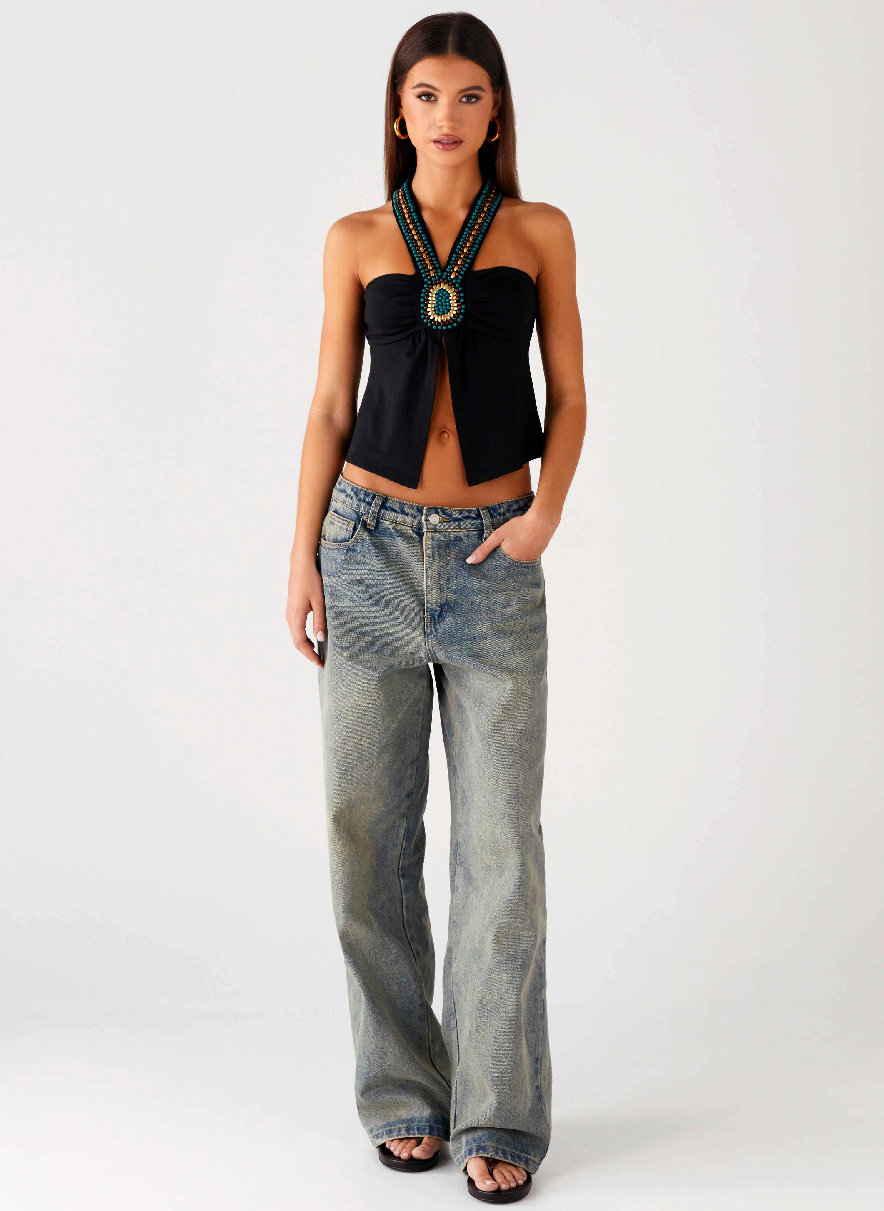 VentedBack AntiPilling Technology Boheme Breeze Halter Top - Black