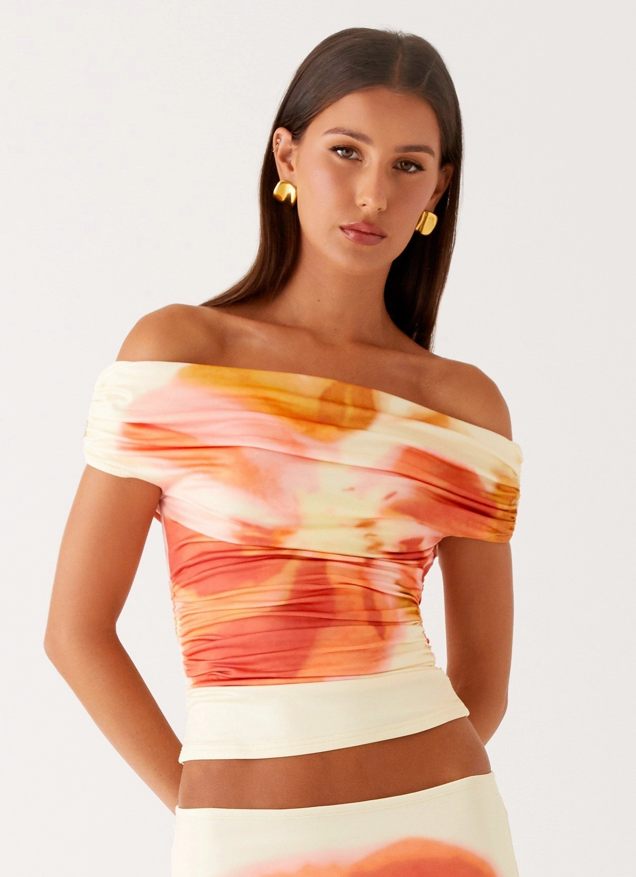Cozy Fit UV Protective Layer Moka Off Shoulder Top - Mimosa Blossom