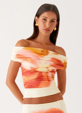 Cozy Fit UV Protective Layer Moka Off Shoulder Top - Mimosa Blossom