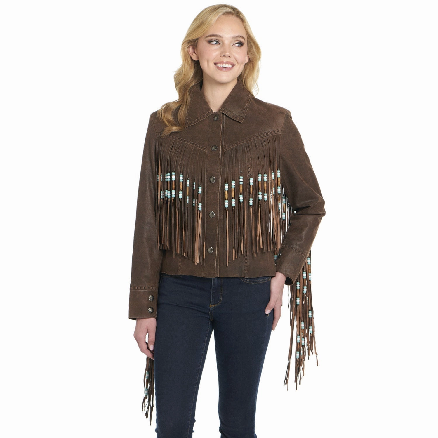 Cripple Creek Womens Hand-Laced Bone Pipe Classic Coffee Leather Leather Jacket Logo Free Style Fleece Lined Interior