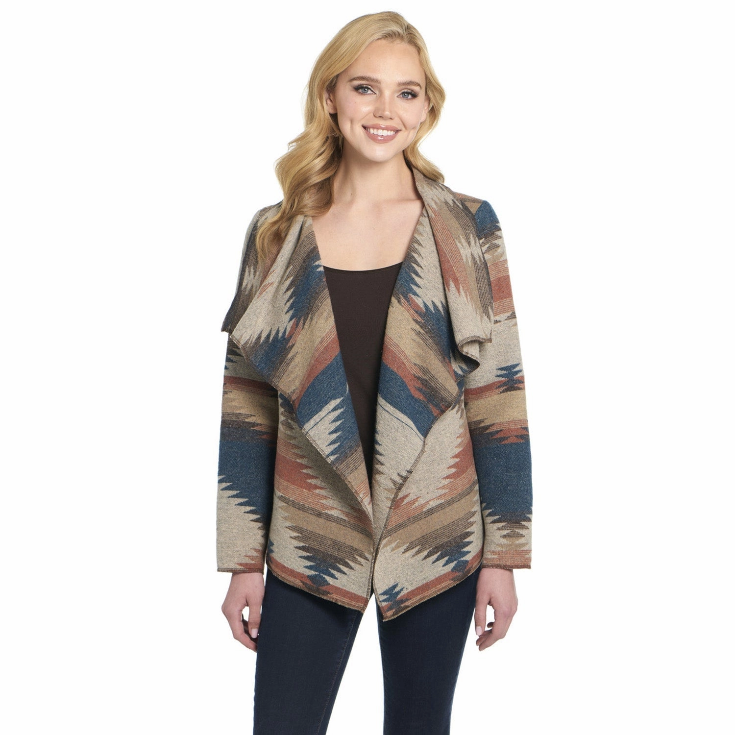 Packable Technology Convertible Features Cripple Creek Womens Navajo Open Front Blanket Wrap Navajo Teal Polyester Jacket