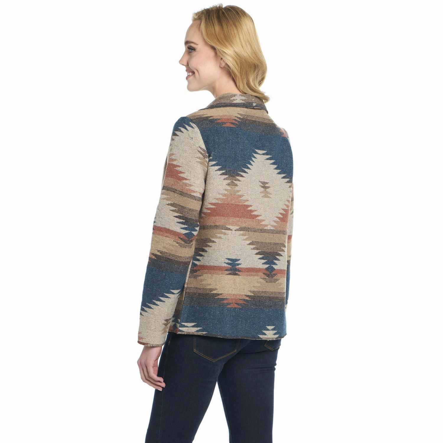 Cripple Creek Womens Navajo Open Front Blanket Wrap Navajo Teal Polyester Jacket Noise Reducing Hardware Work Tough