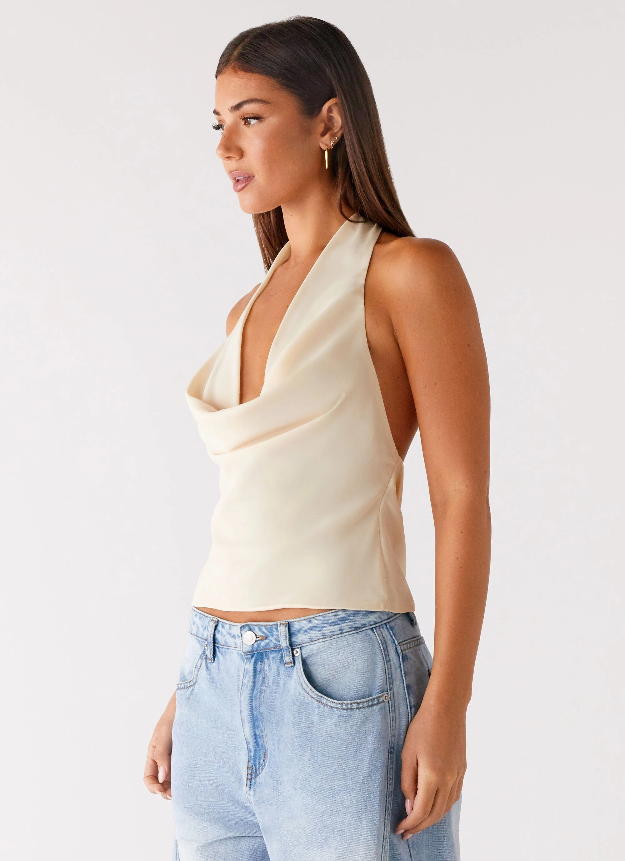 Classic Tank V Neck Design Charli Cowl Top - Lemon