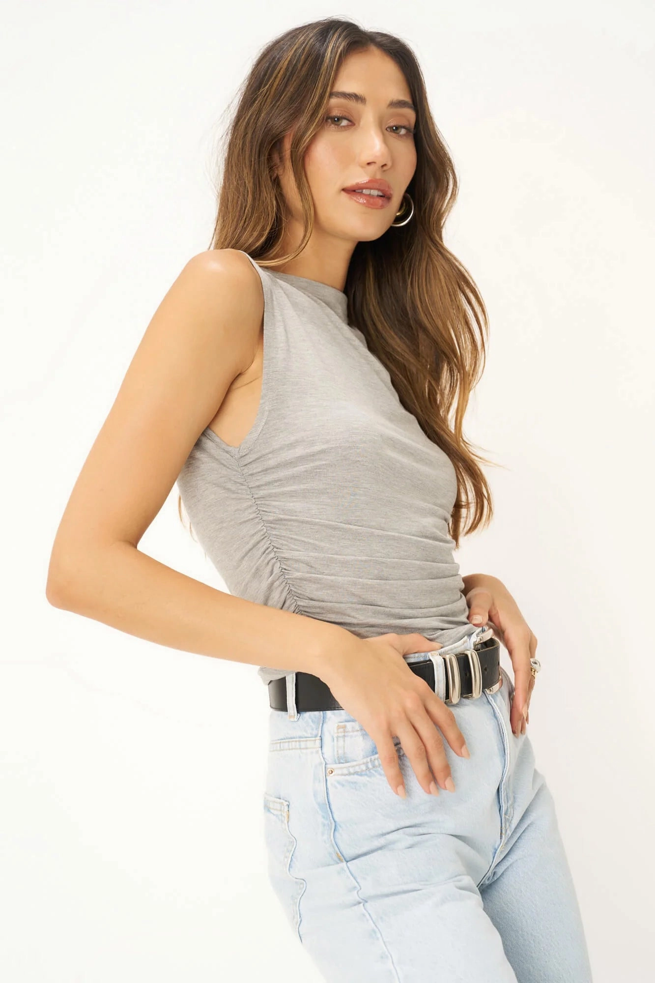 MultiPocket Configuration Wyatt Ruched Side Tank - Heather Grey