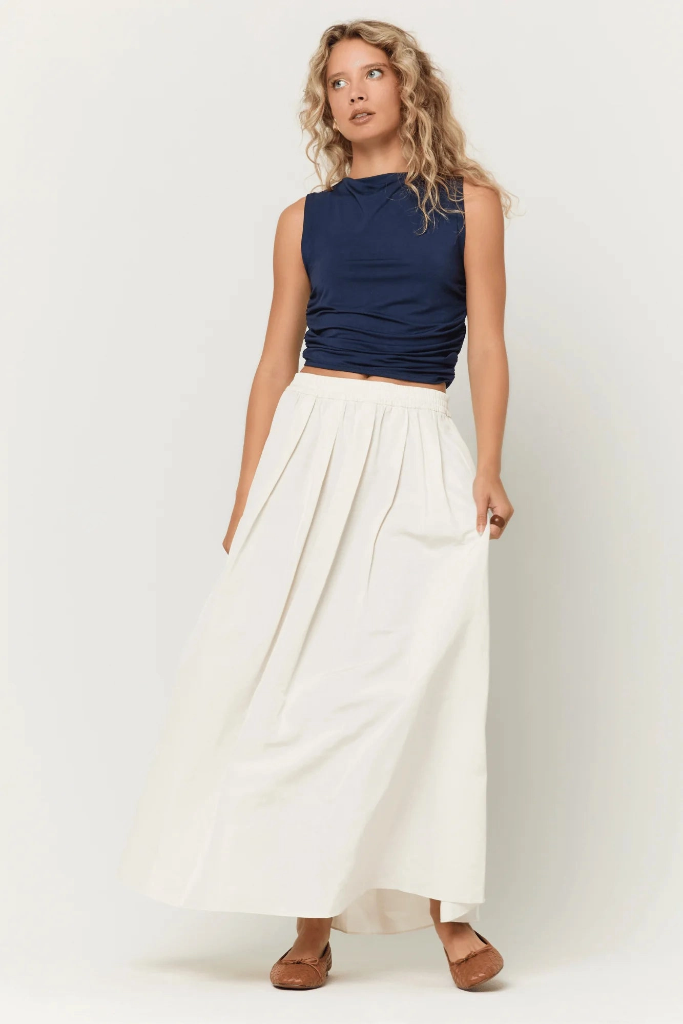 Layered Collar Design Wyatt Ruched Side Tank - Navy