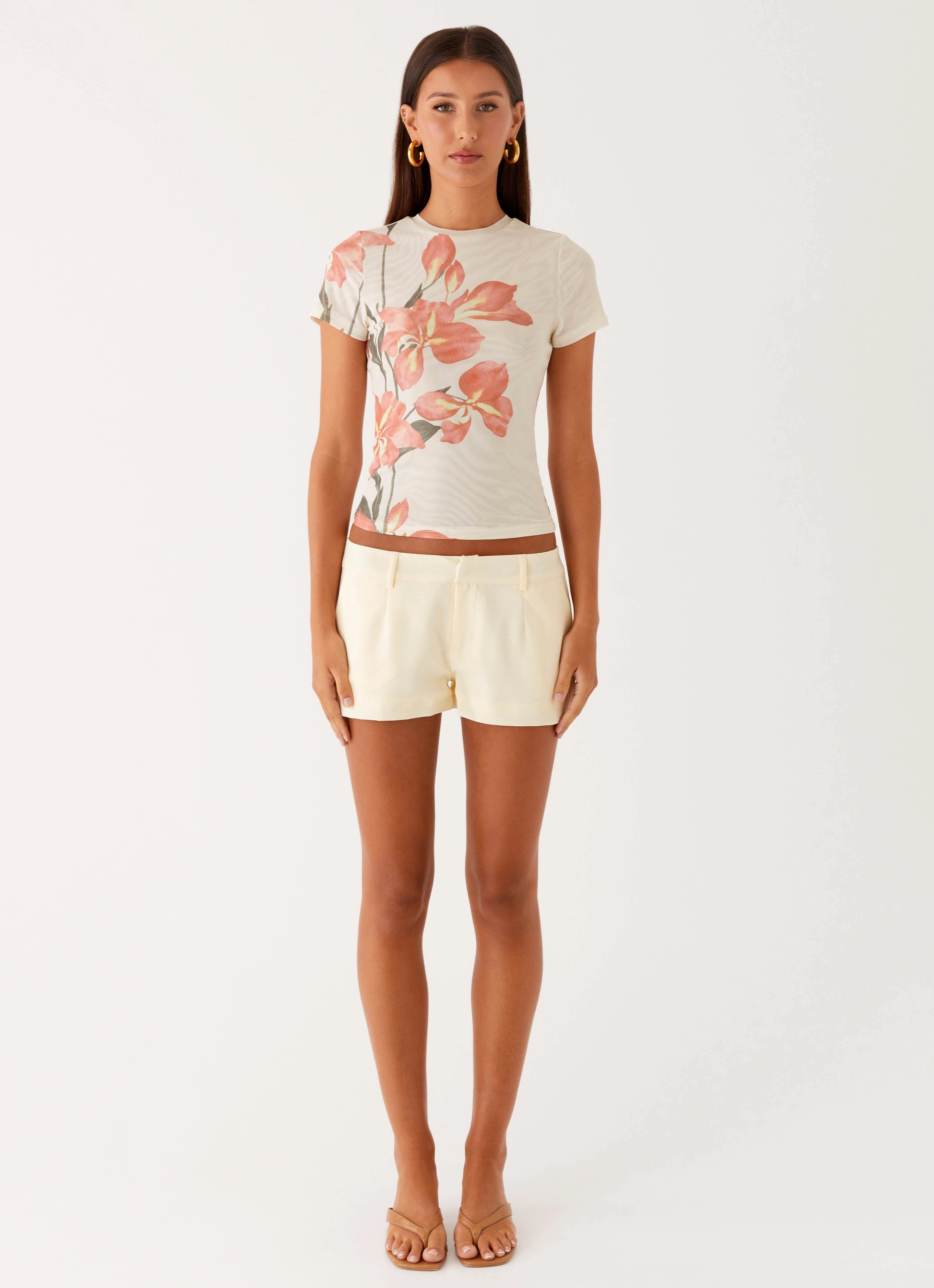 Late Night Mesh Baby Tee - Siena Floral ConvertibleCollarSystem WaffleWeave