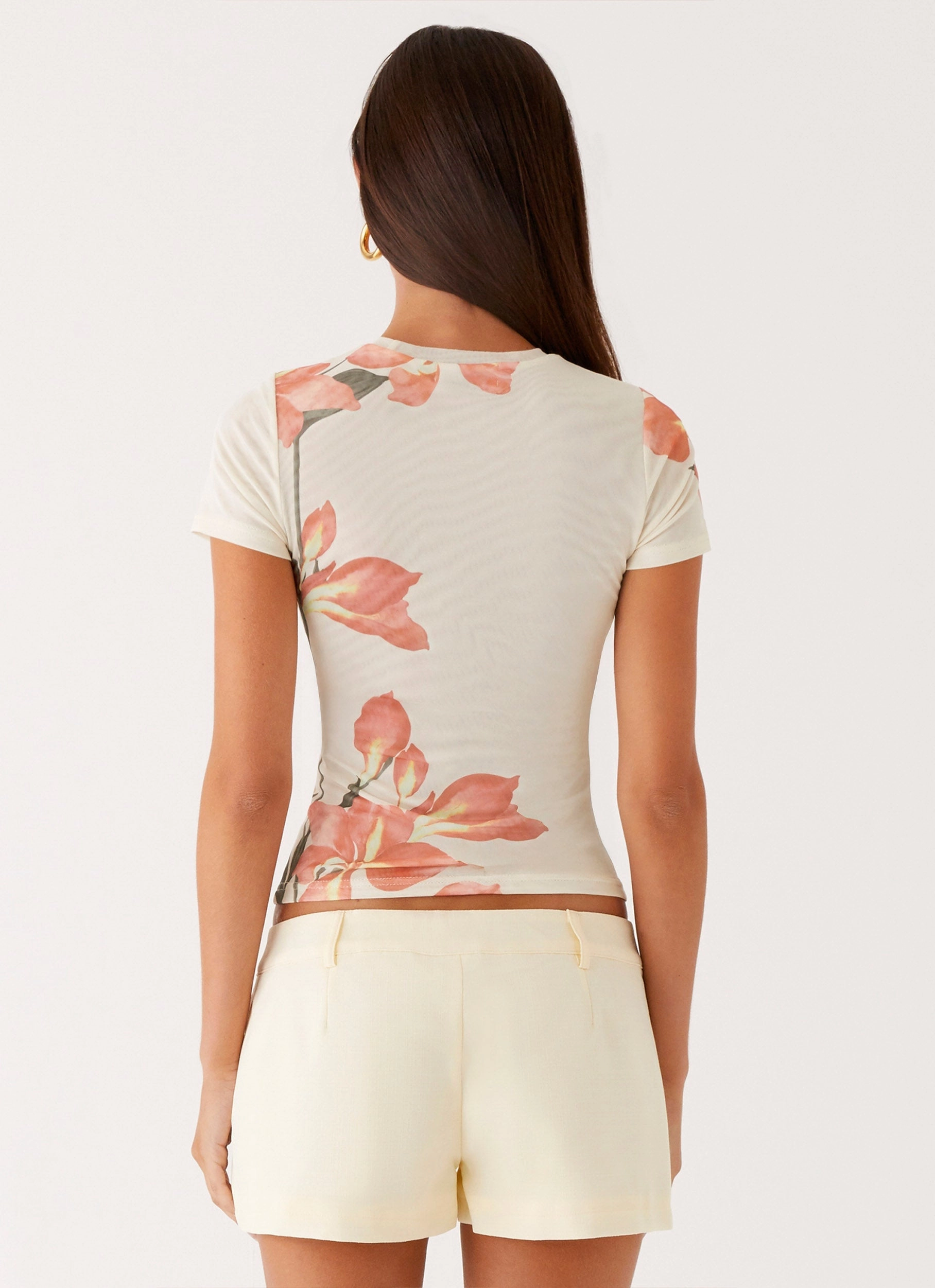 Late Night Mesh Baby Tee - Siena Floral Stretchy Top