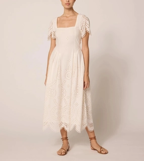 Yesenia Midi Dress | Ivory Eyelet StainRepellentCoating Flex Fit Shoulder Construction