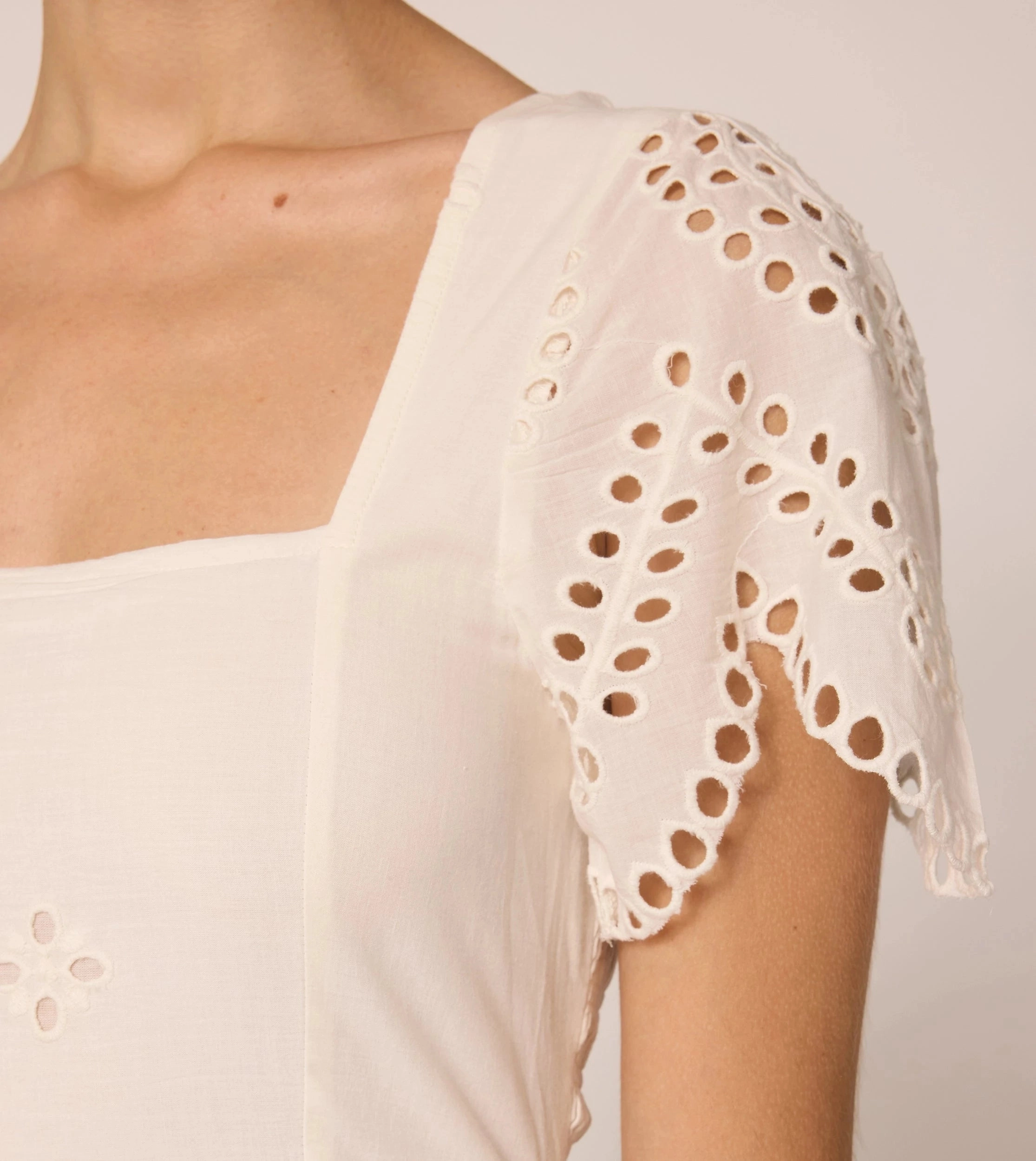 Yesenia Midi Dress | Ivory Eyelet AntiStaticFinish ReinforcedHems