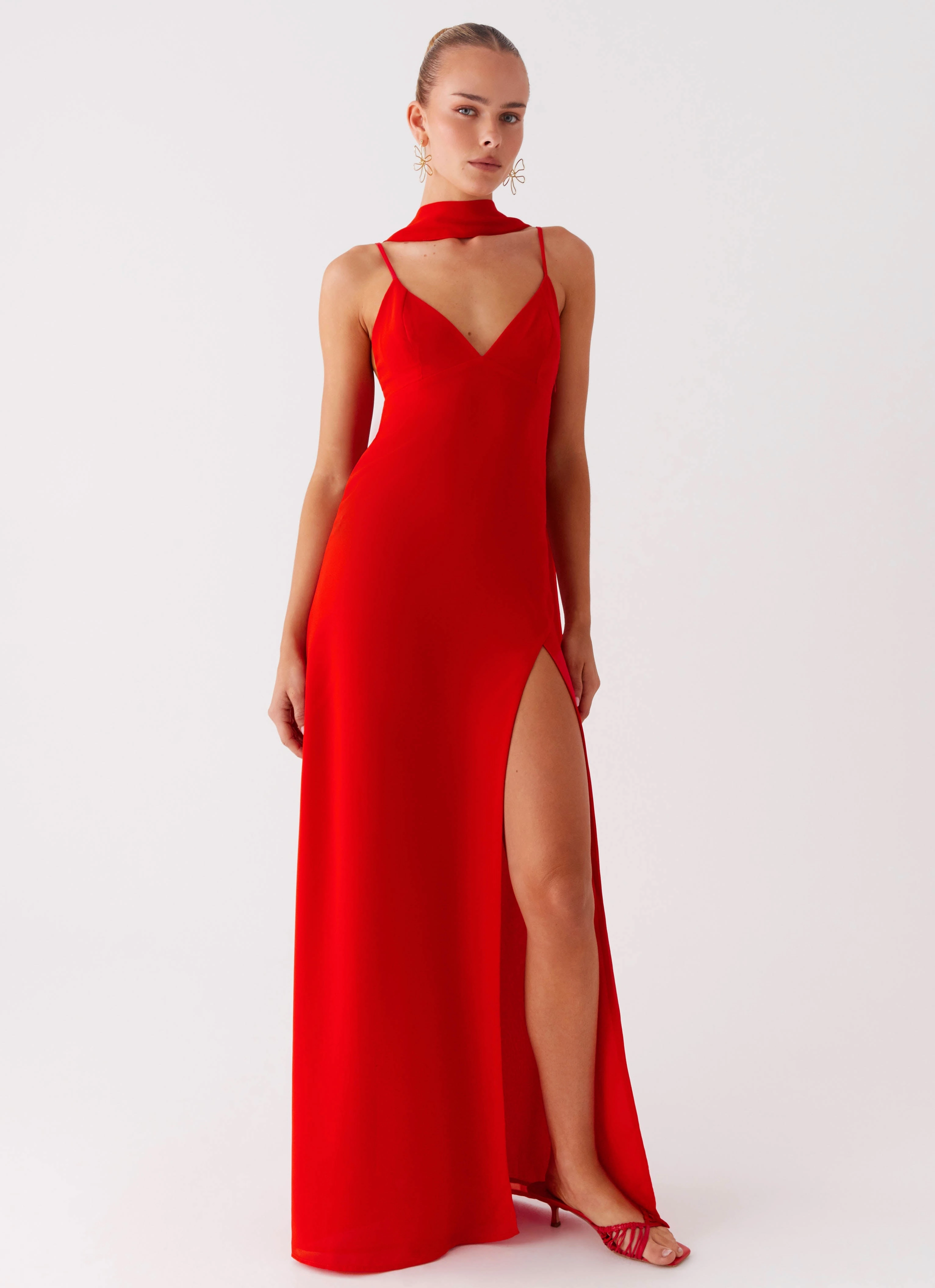 Yorke Scarf Maxi Dress - Raspberry Red Weekend Casual Fall Comfort