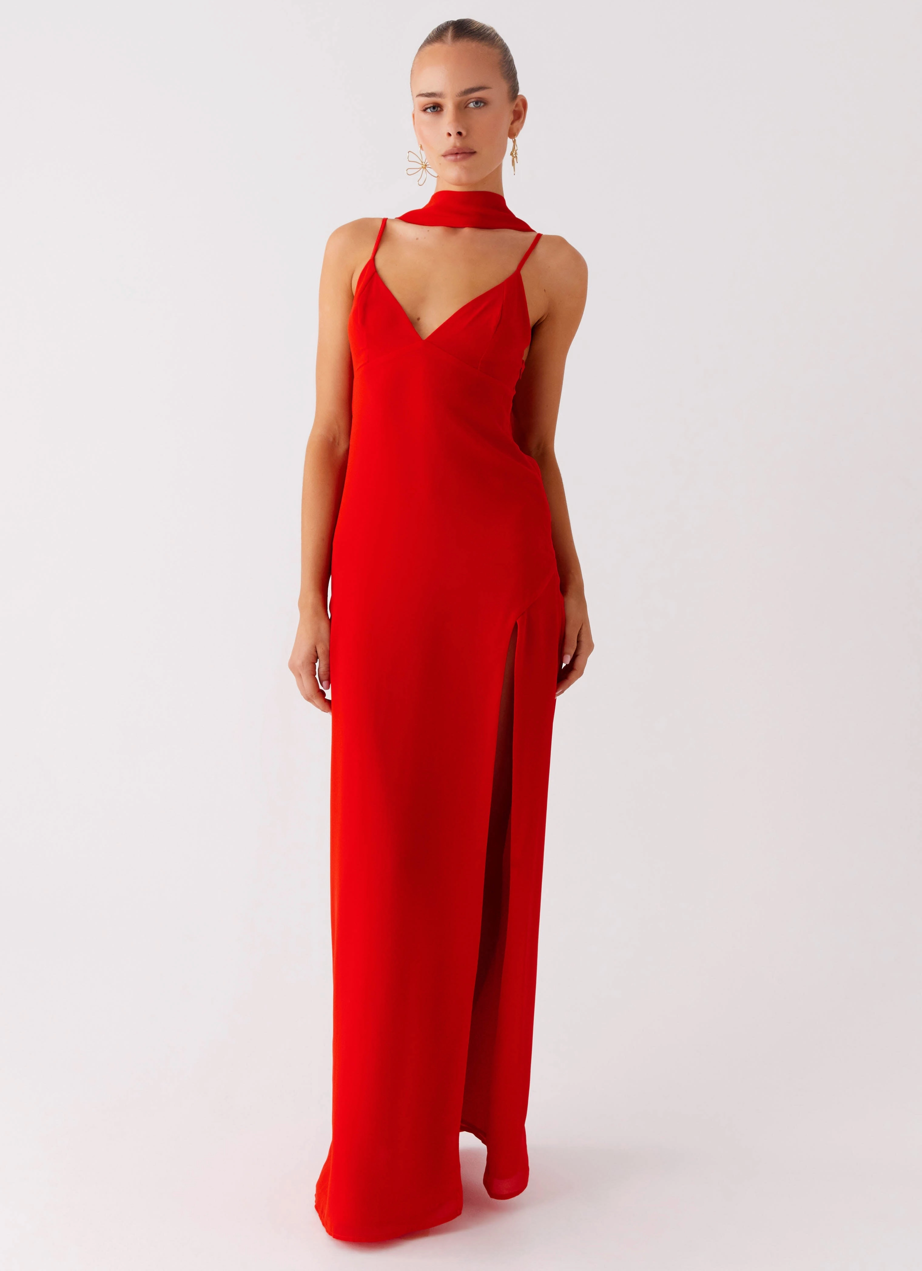 Yorke Scarf Maxi Dress - Raspberry Red AntiFrayEdging