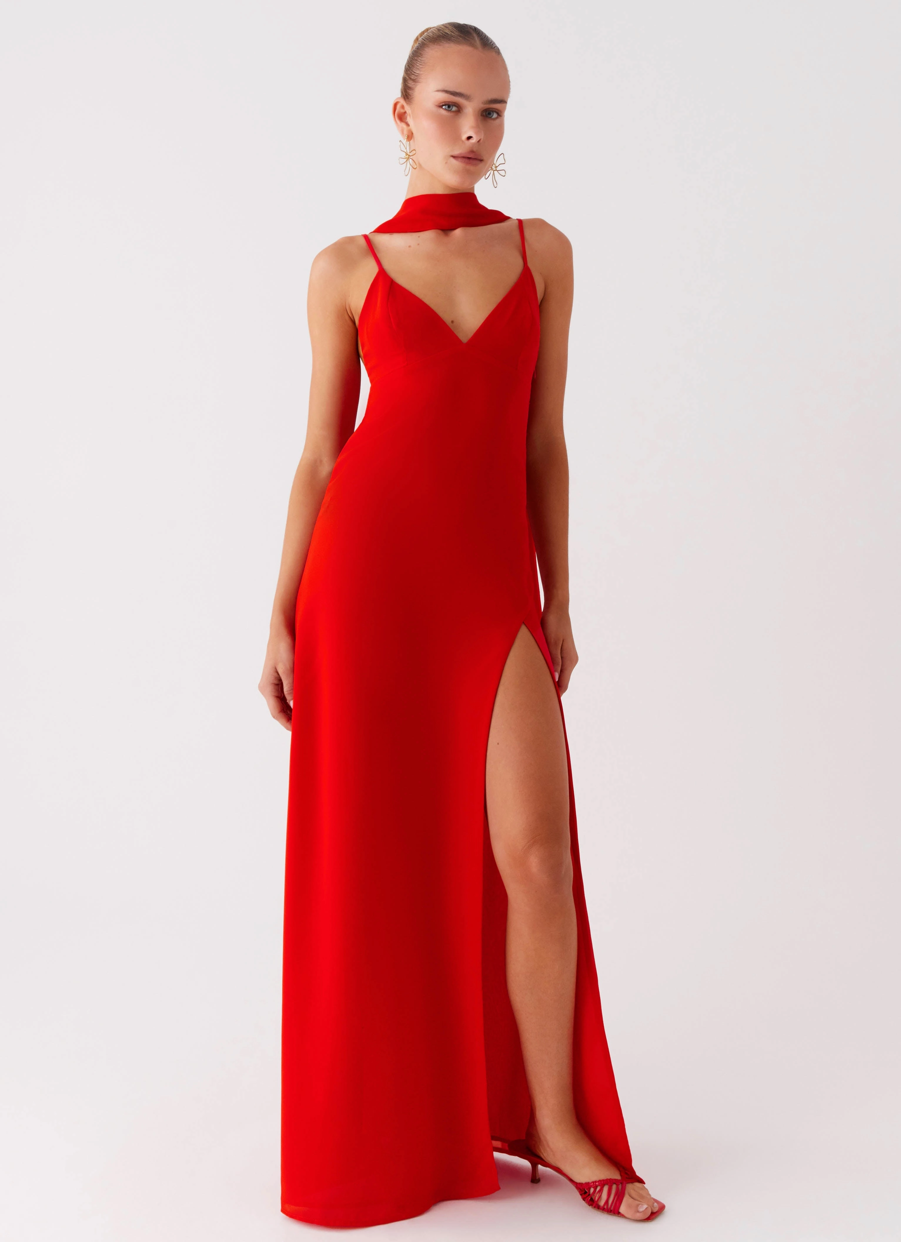 Gift-Worthy Timeless Energy Yorke Scarf Maxi Dress - Raspberry Red