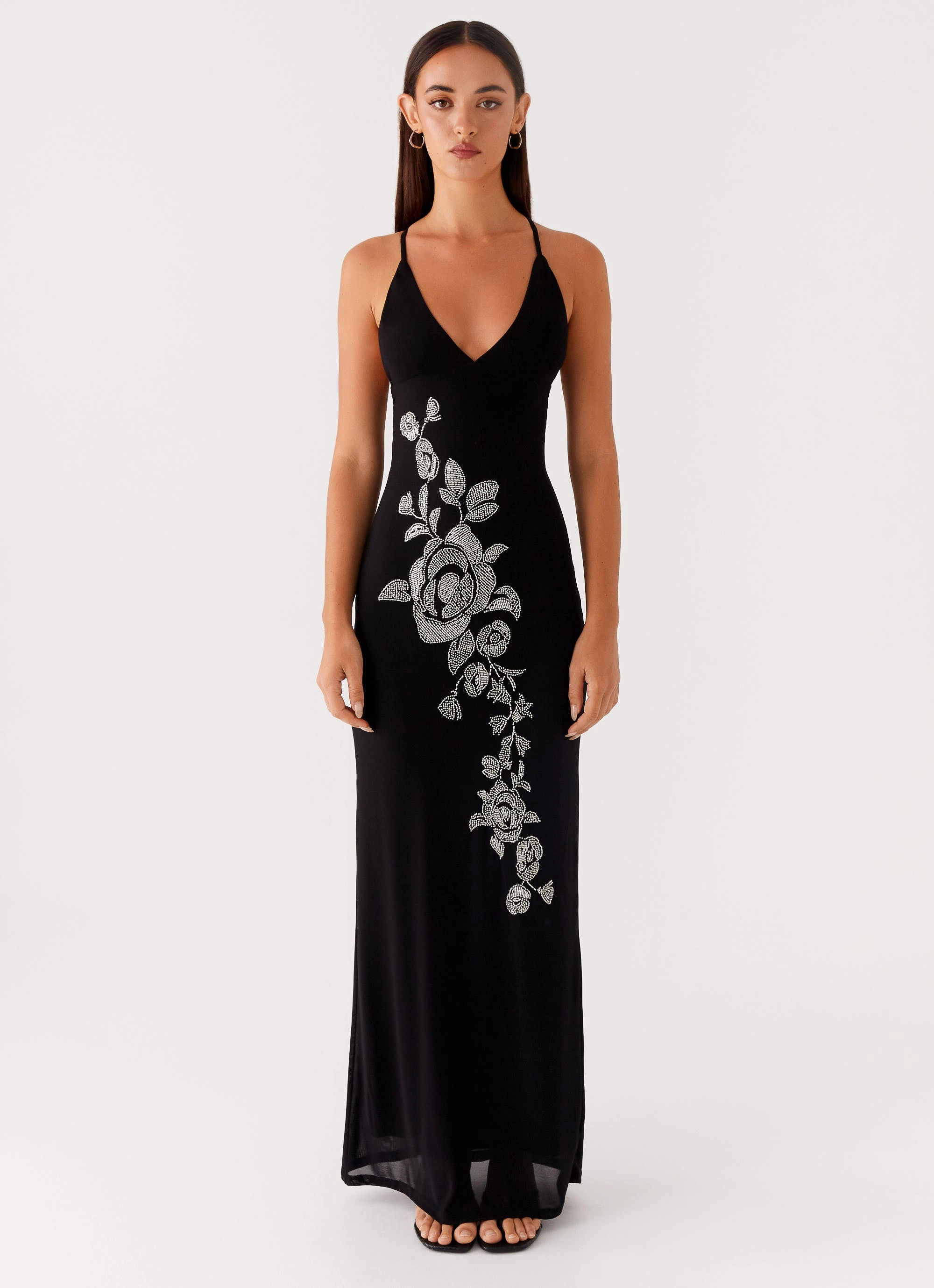 Vibrant Layer Beki Beaded Mesh Maxi Dress - Black