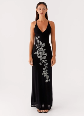 Trendy Wear Relaxed Mood Beki Beaded Mesh Maxi Dress - Black