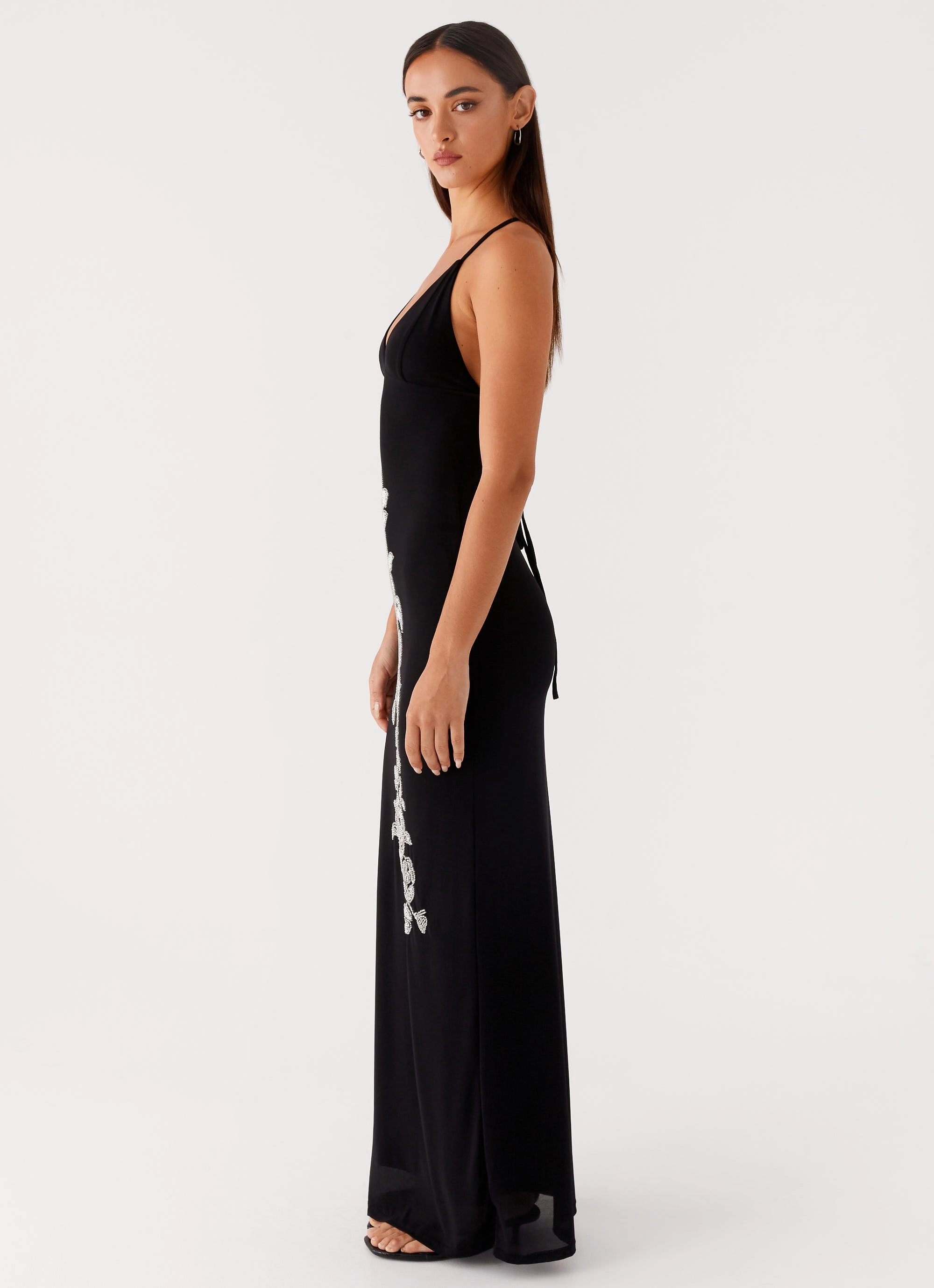 Beki Beaded Mesh Maxi Dress - Black Grace Flow