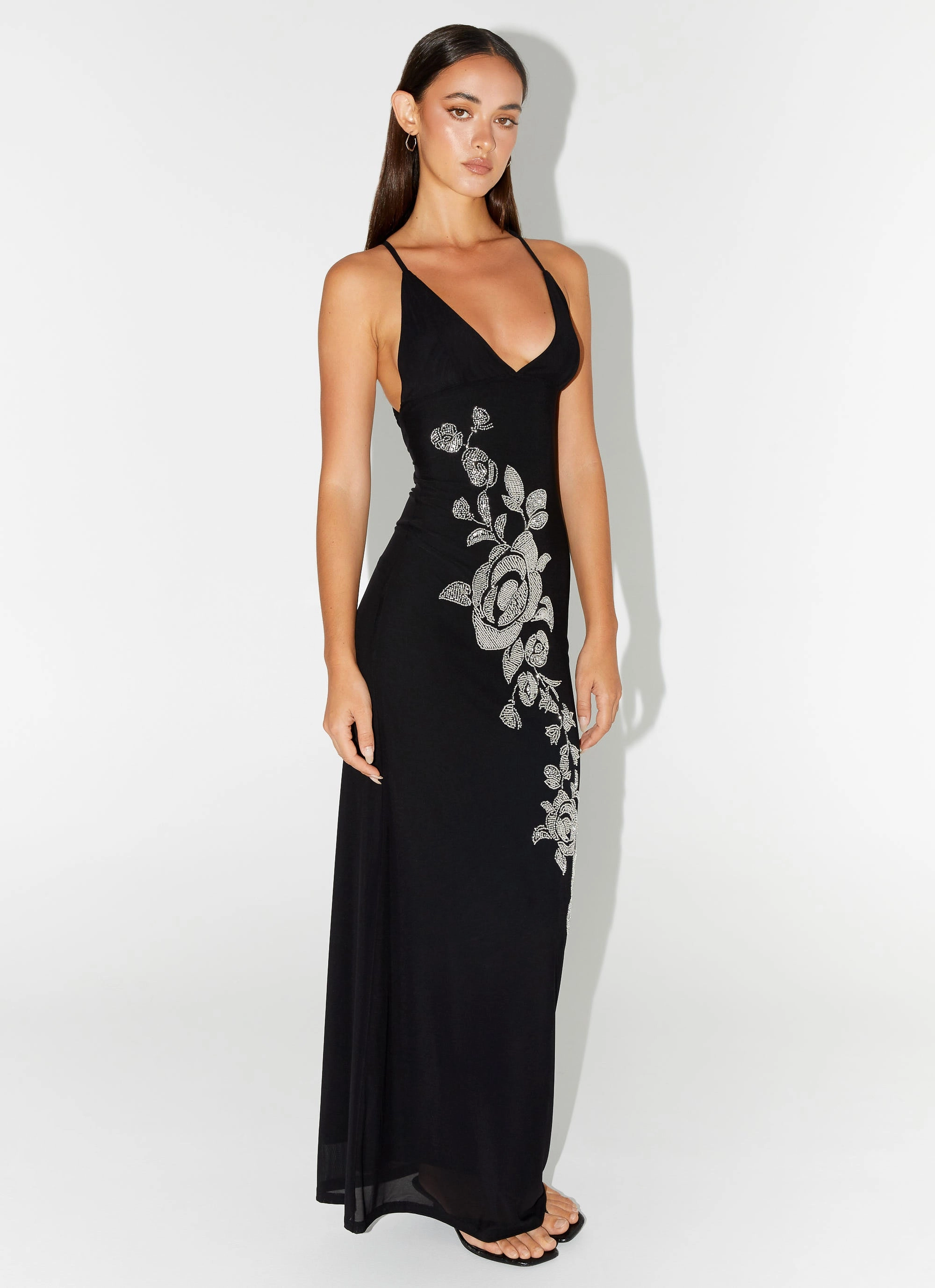 Beki Beaded Mesh Maxi Dress - Black Tie-dye Curve-Enhancing