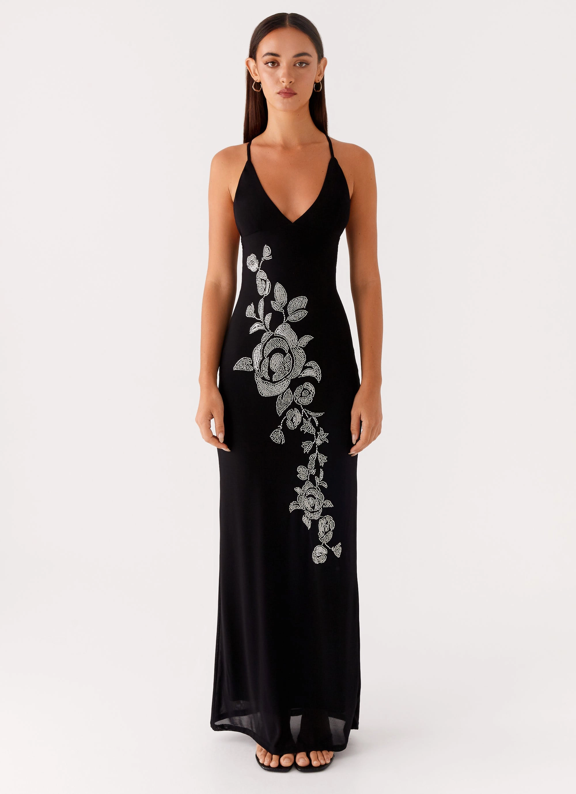 Trendy Wear Relaxed Mood Beki Beaded Mesh Maxi Dress - Black