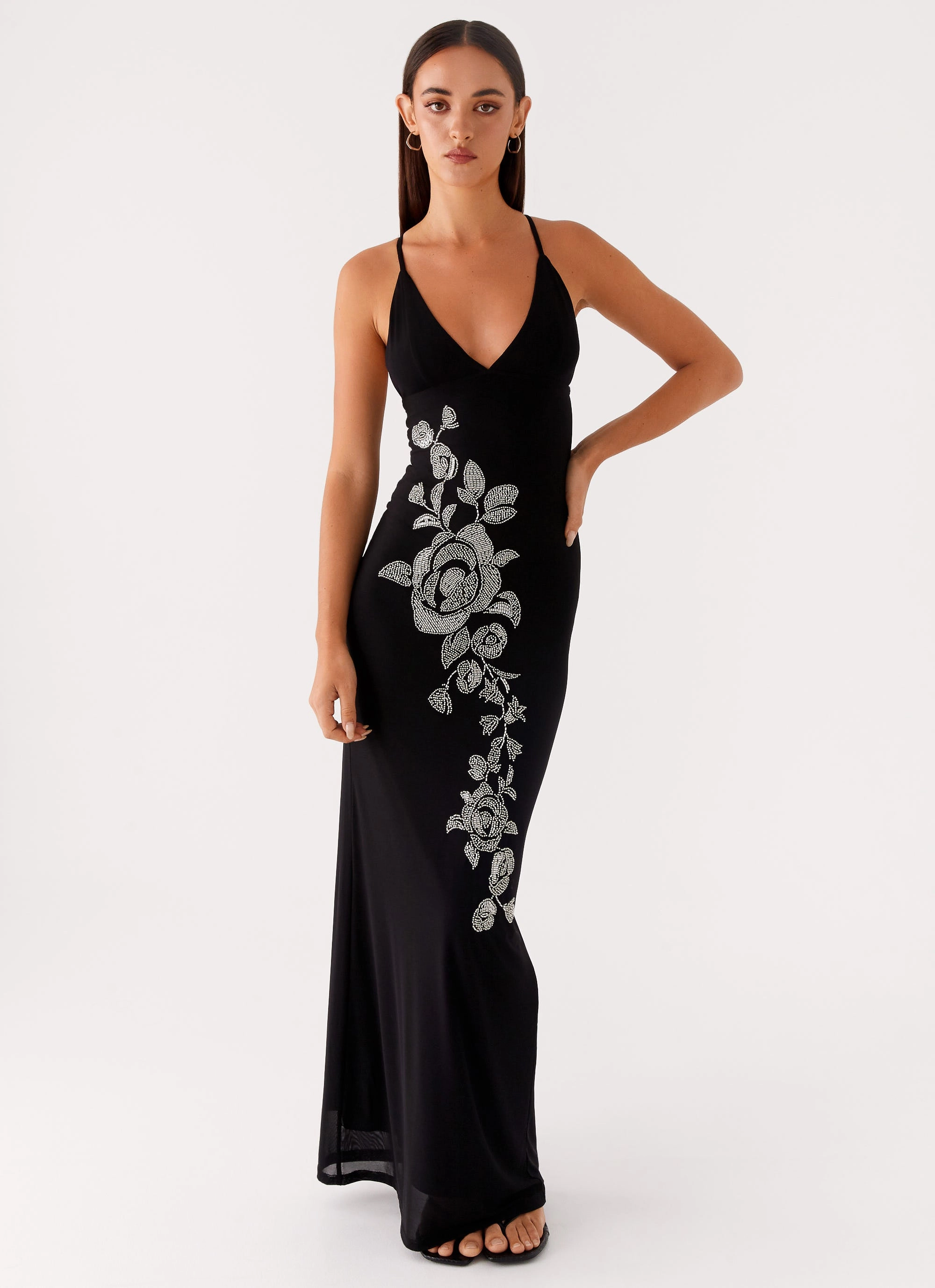 Beki Beaded Mesh Maxi Dress - Black High Waist Smart And Comfortable