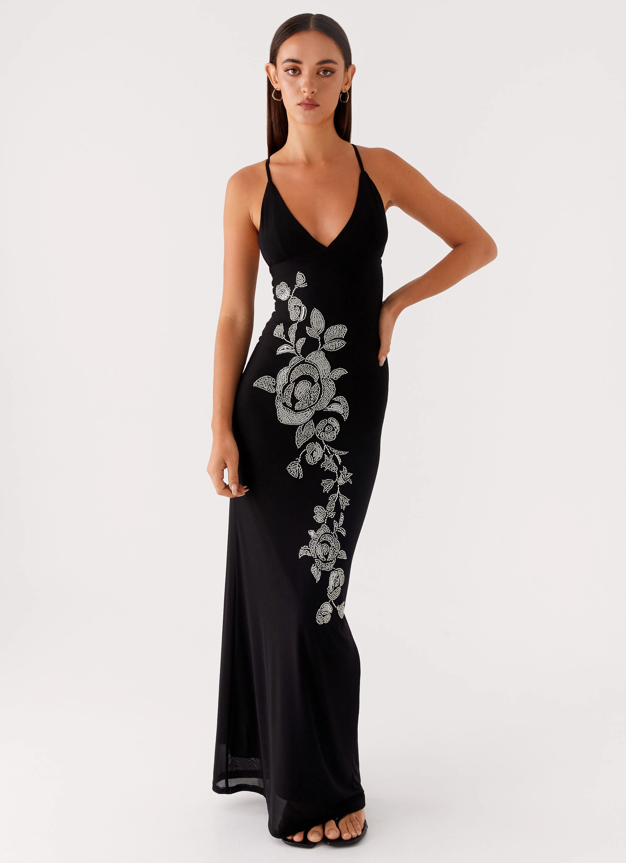NonChafeSeams Beki Beaded Mesh Maxi Dress - Black