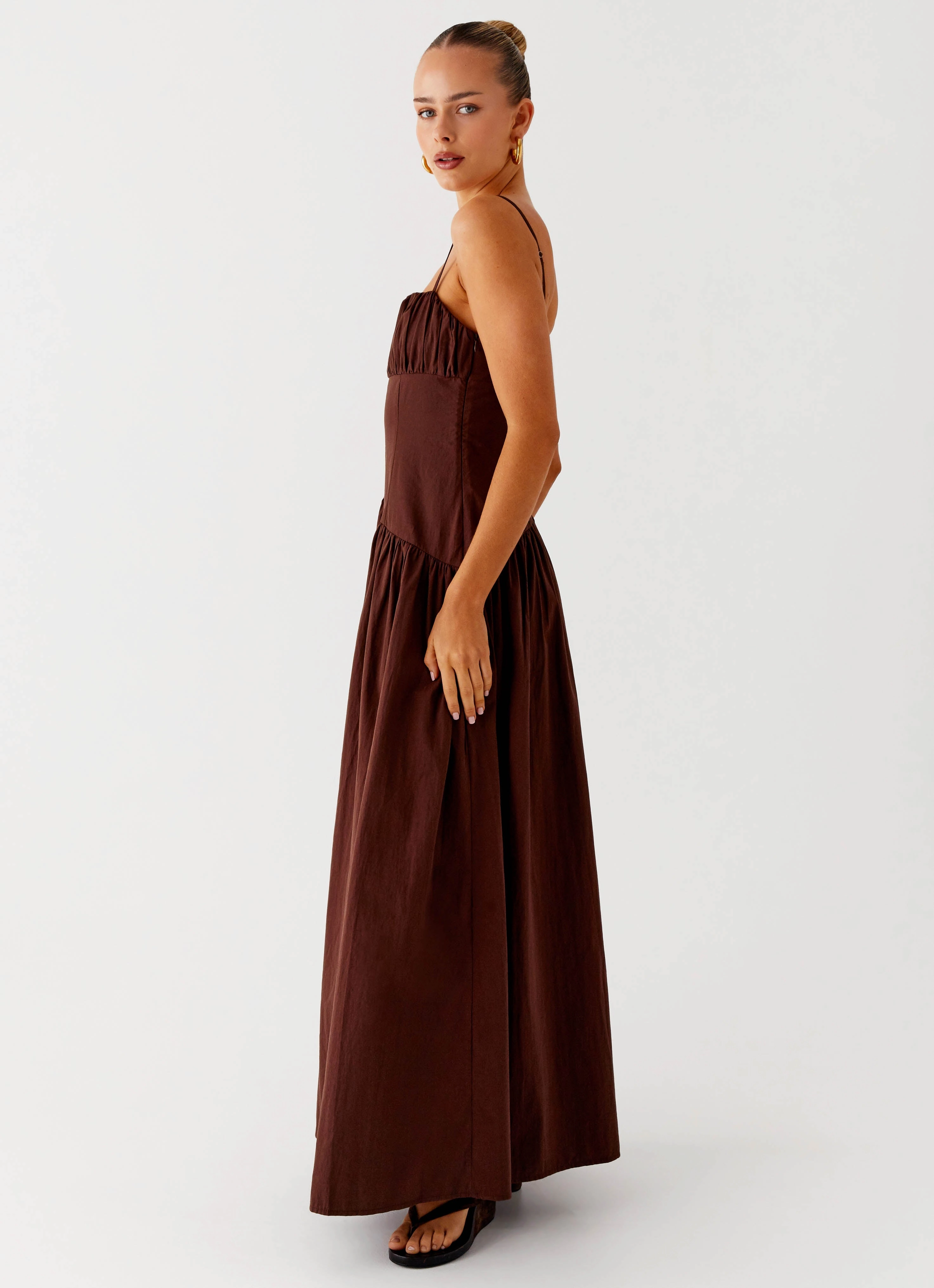 Cloud Light Soft Volume Yuna Drop Waist Maxi Dress - Chocolate