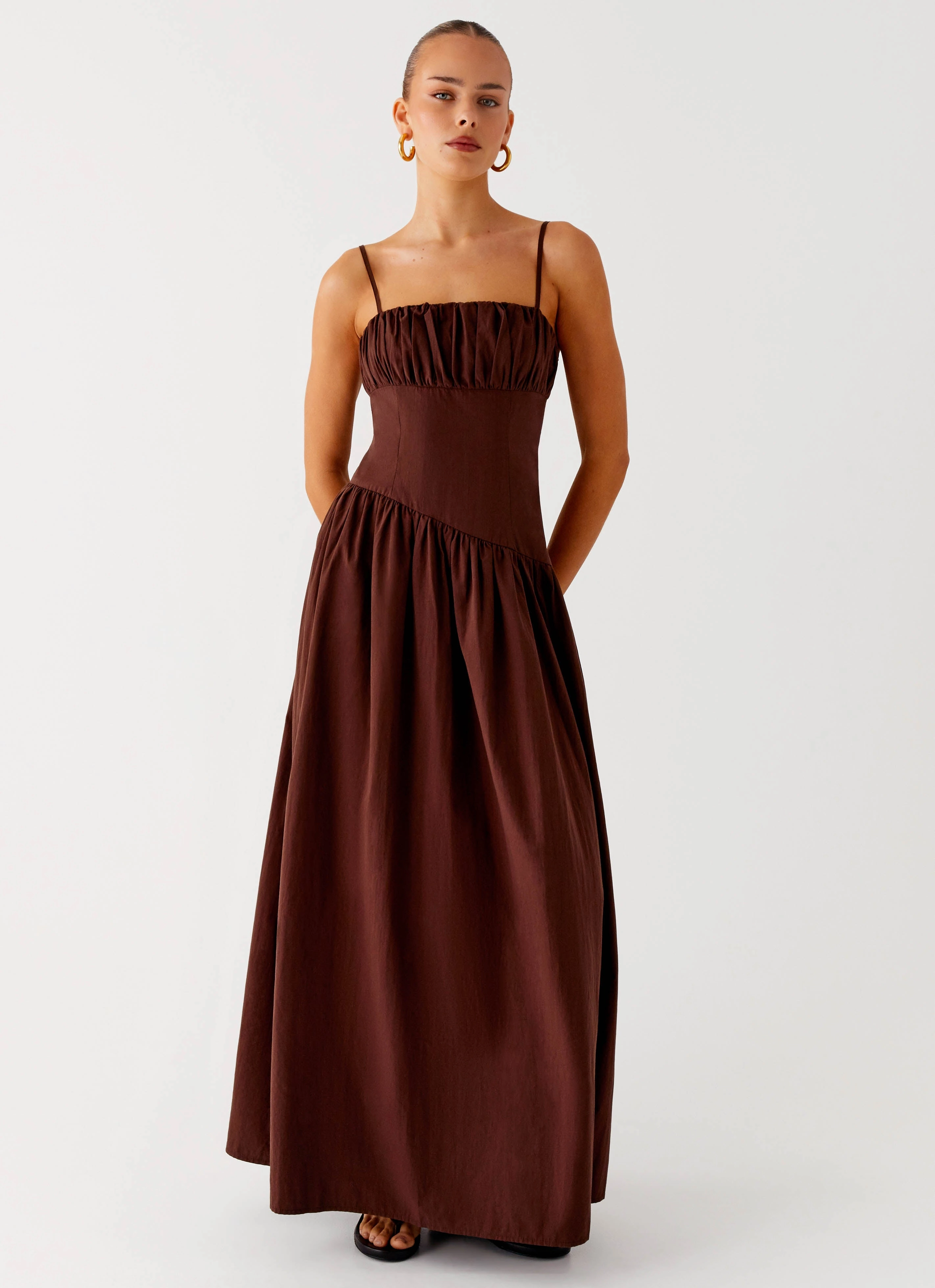 Casual Chic Wear Button-front Yuna Drop Waist Maxi Dress - Chocolate