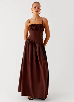 Smooth Surface Bodycon-Fit Yuna Drop Waist Maxi Dress - Chocolate