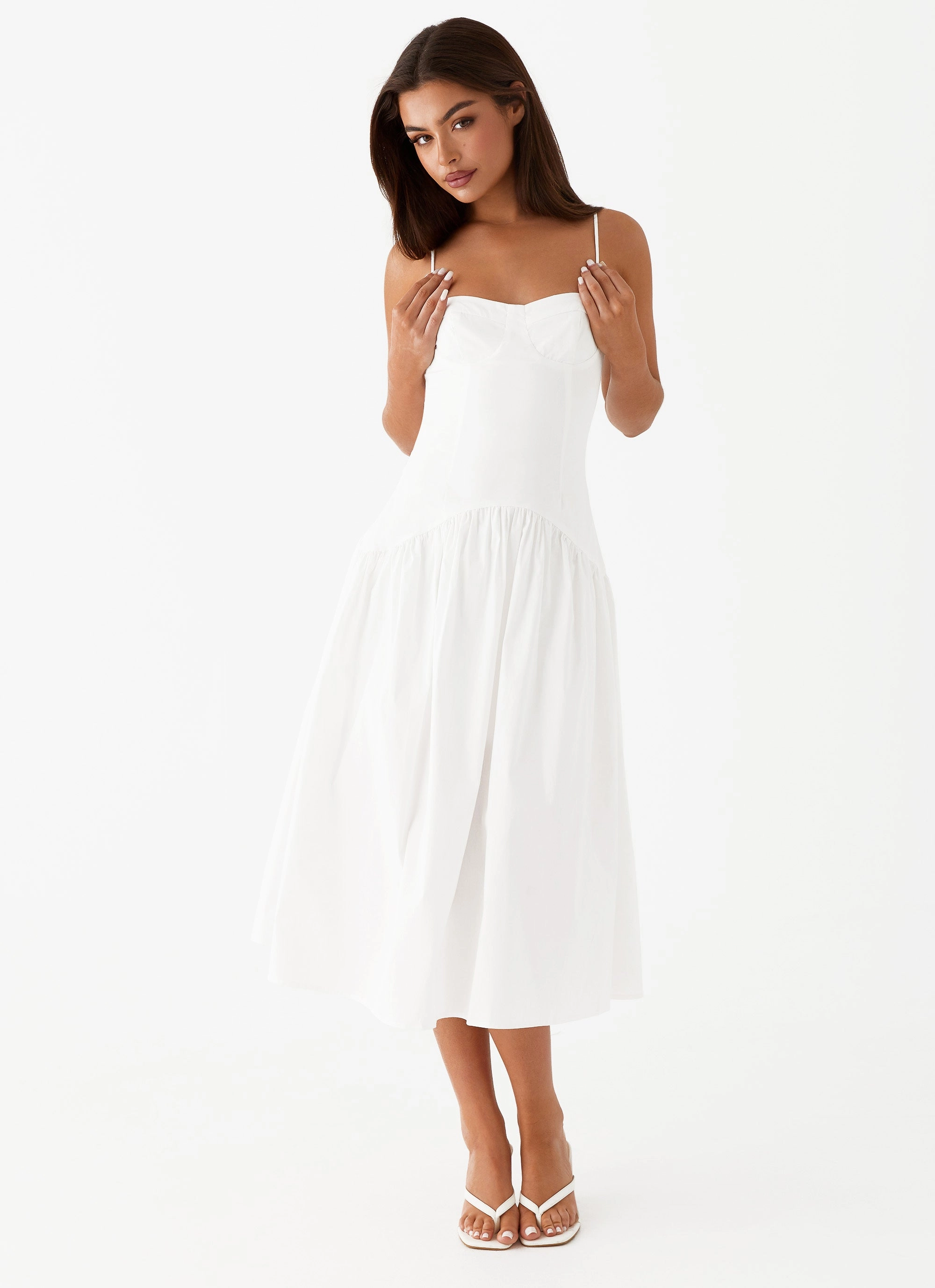 Comfortable casual dress Yvette Corset Midi Dress - White