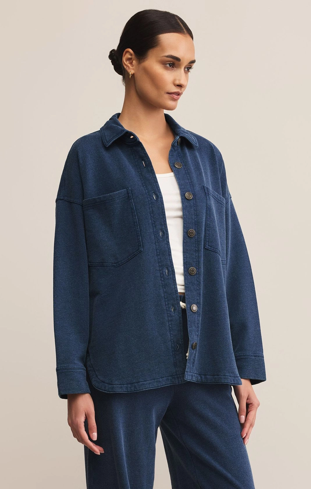 Z Supply All Day Knit Denim Jacket Tagless Neckline Design