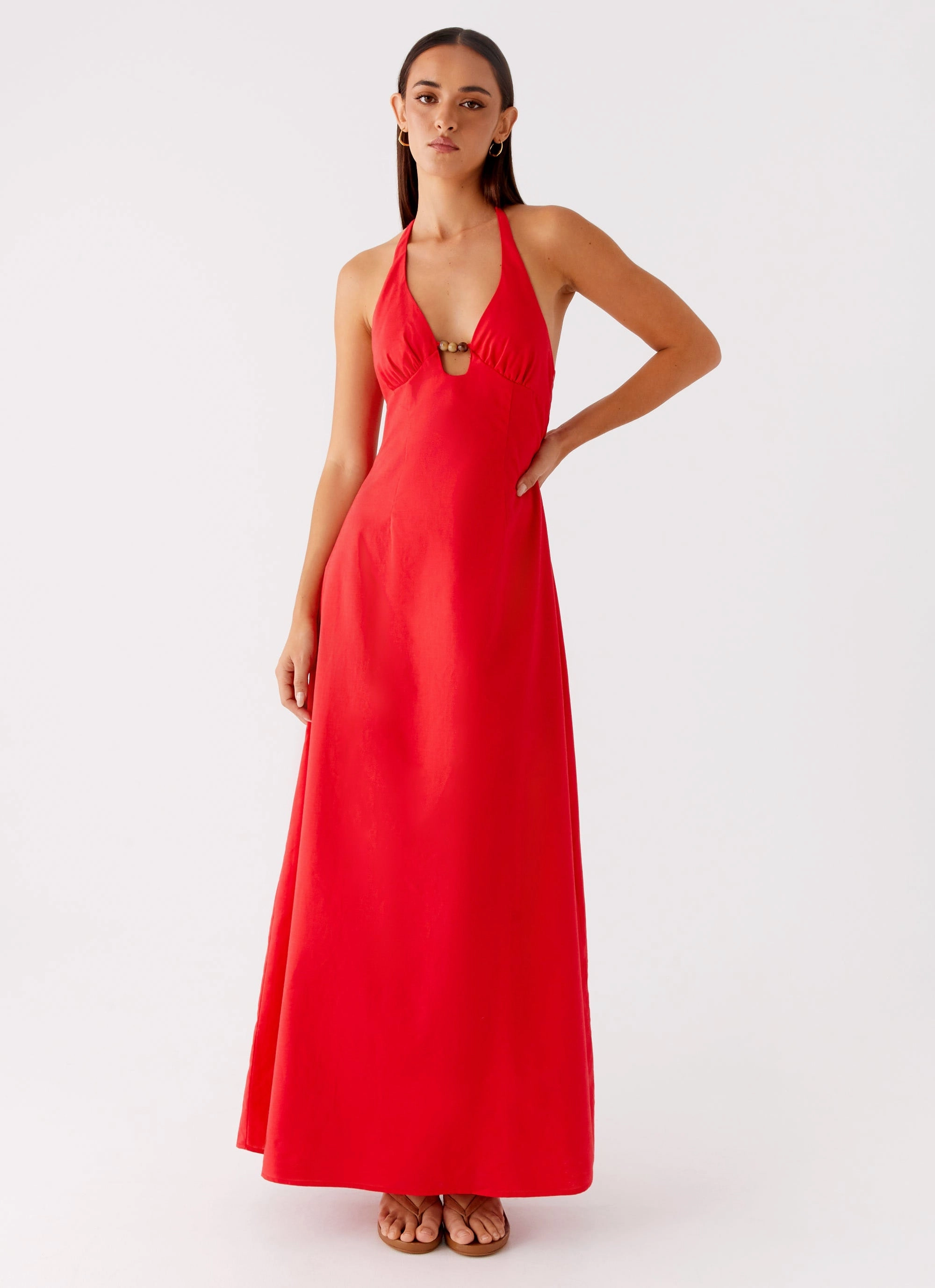 Kimono-Sleeve Zana Maxi Dress - Red