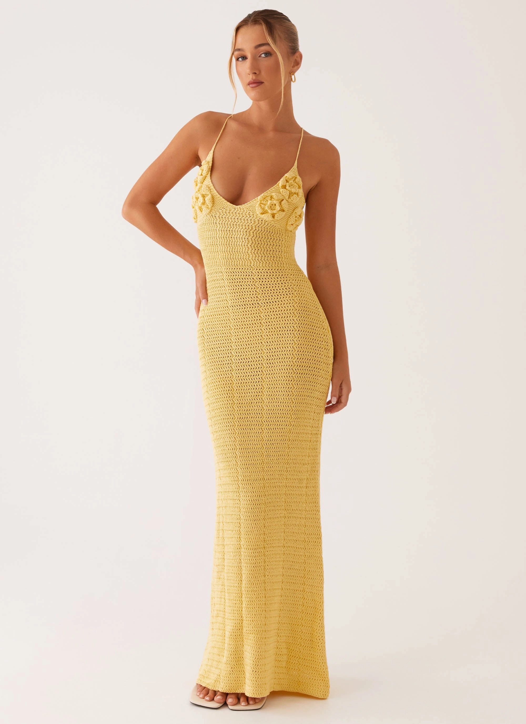 Subtle Glow Work Vibe Zara Rose Crochet Maxi Dress - Yellow
