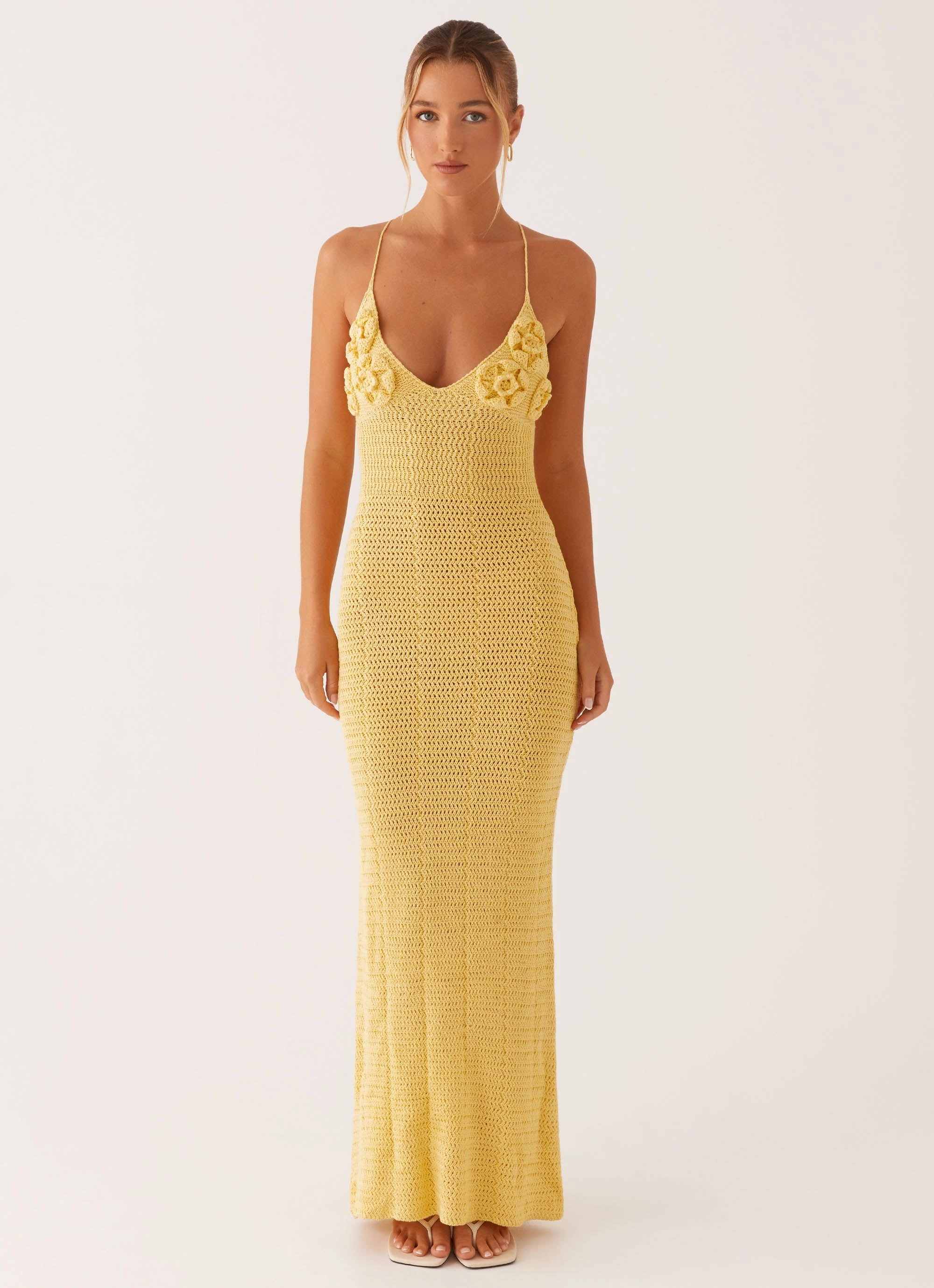 Flattering Cut Wear Peace Glow Zara Rose Crochet Maxi Dress - Yellow