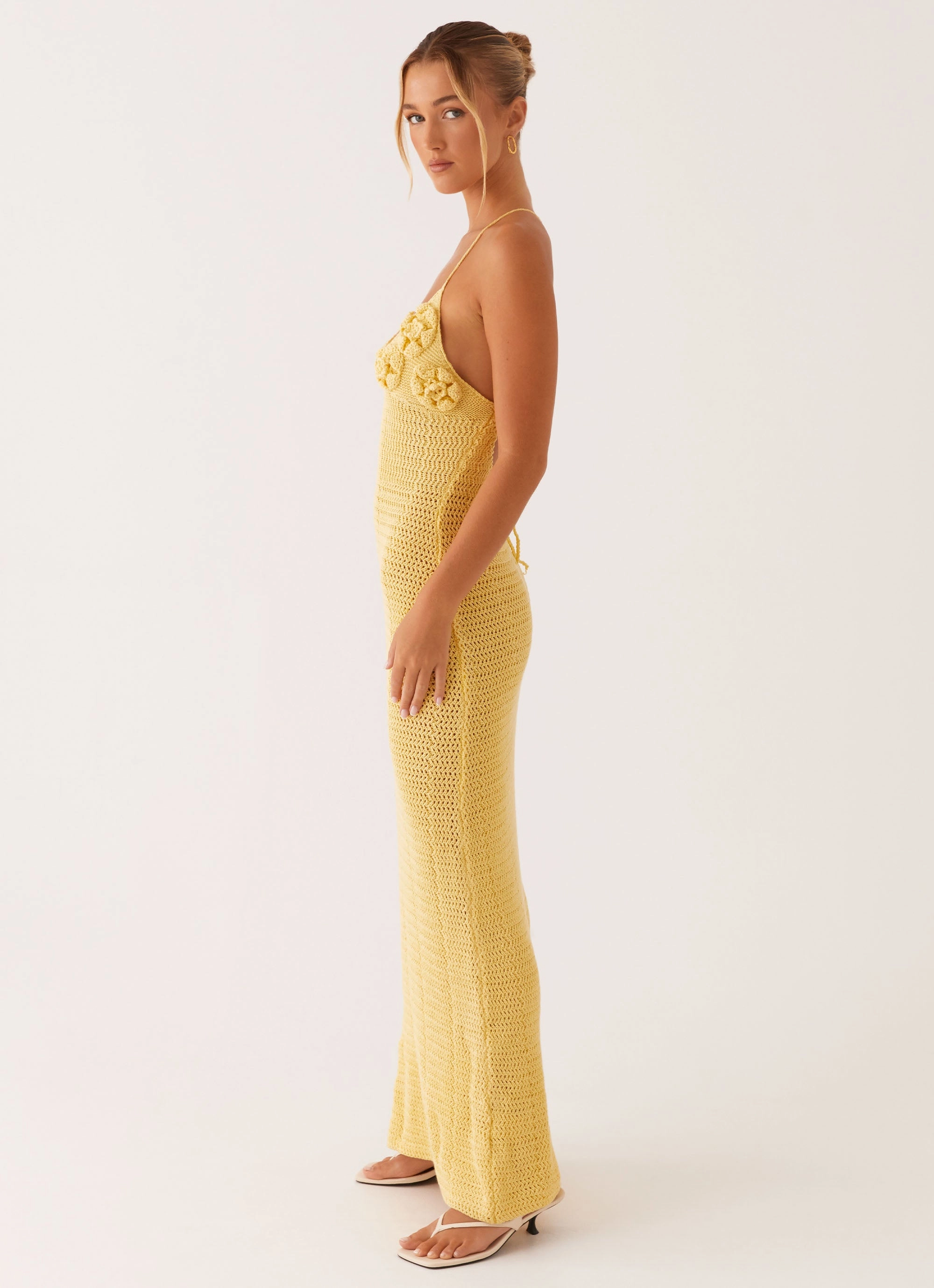 Zara Rose Crochet Maxi Dress - Yellow Perfect Shape Linen Vibe