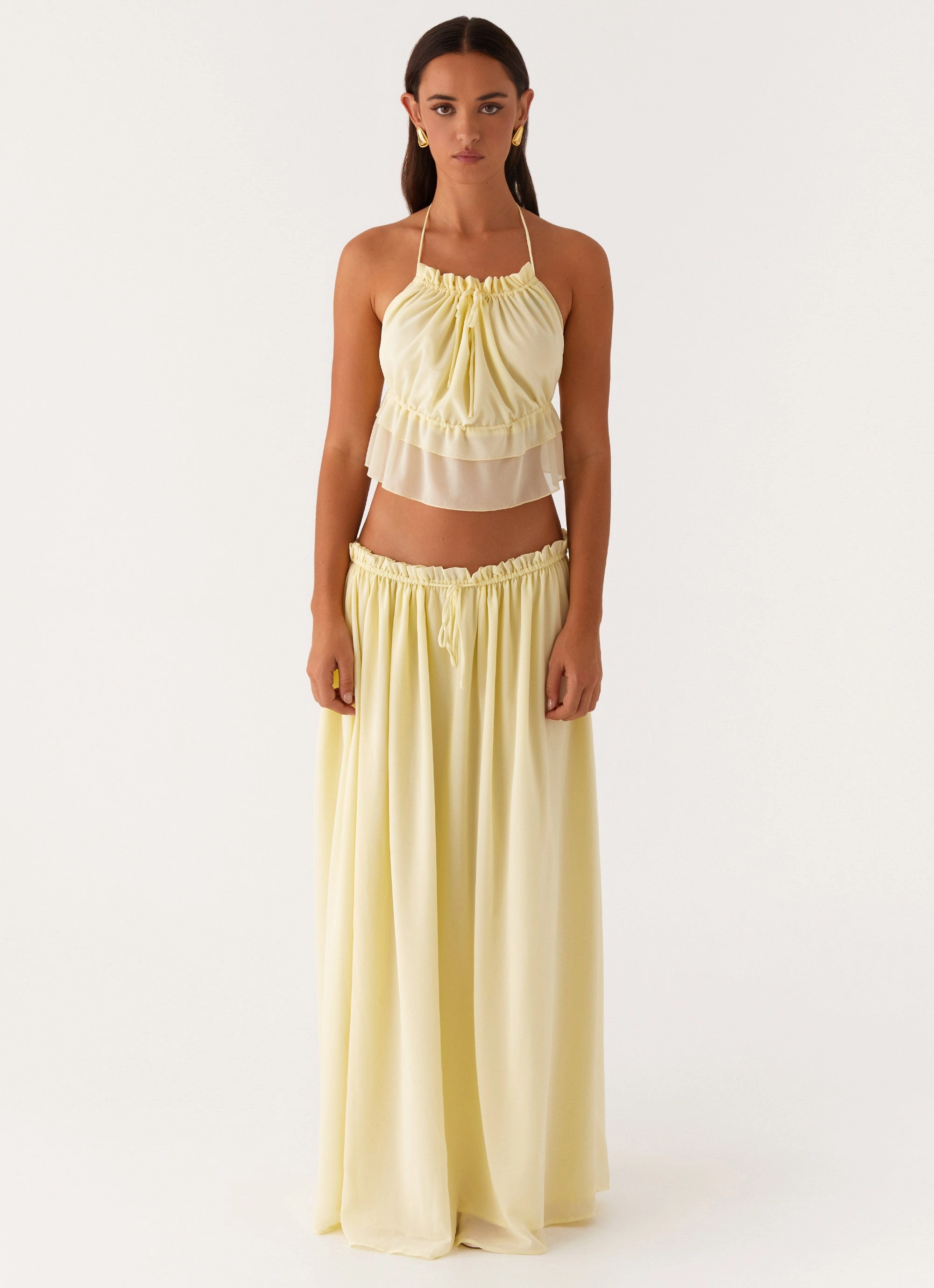 Zaya Backless Top - Yellow Midweight Four Way Stretch LayeredNeckline