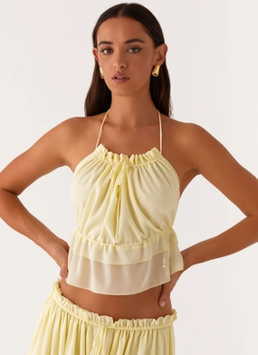 Low Profile Stitching Low Profile Zipper Zaya Backless Top - Yellow