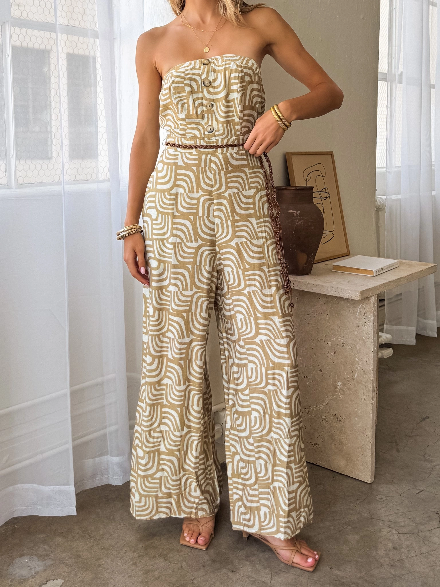 Quick Evaporate Fabric Take Me Away Jumpsuit in Khaki