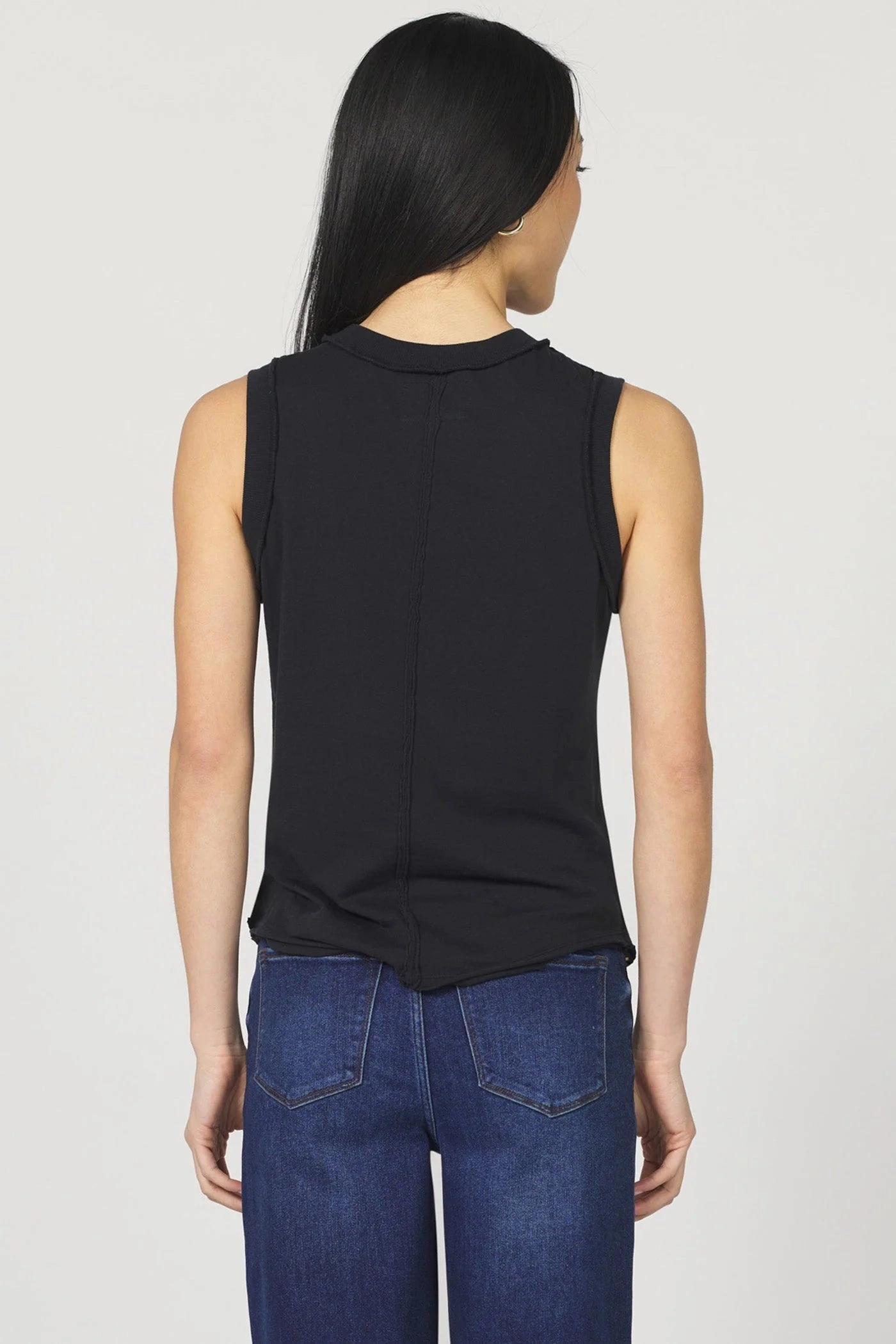 Zo Tank Top - Black High Collar Option Silicone Print Detail