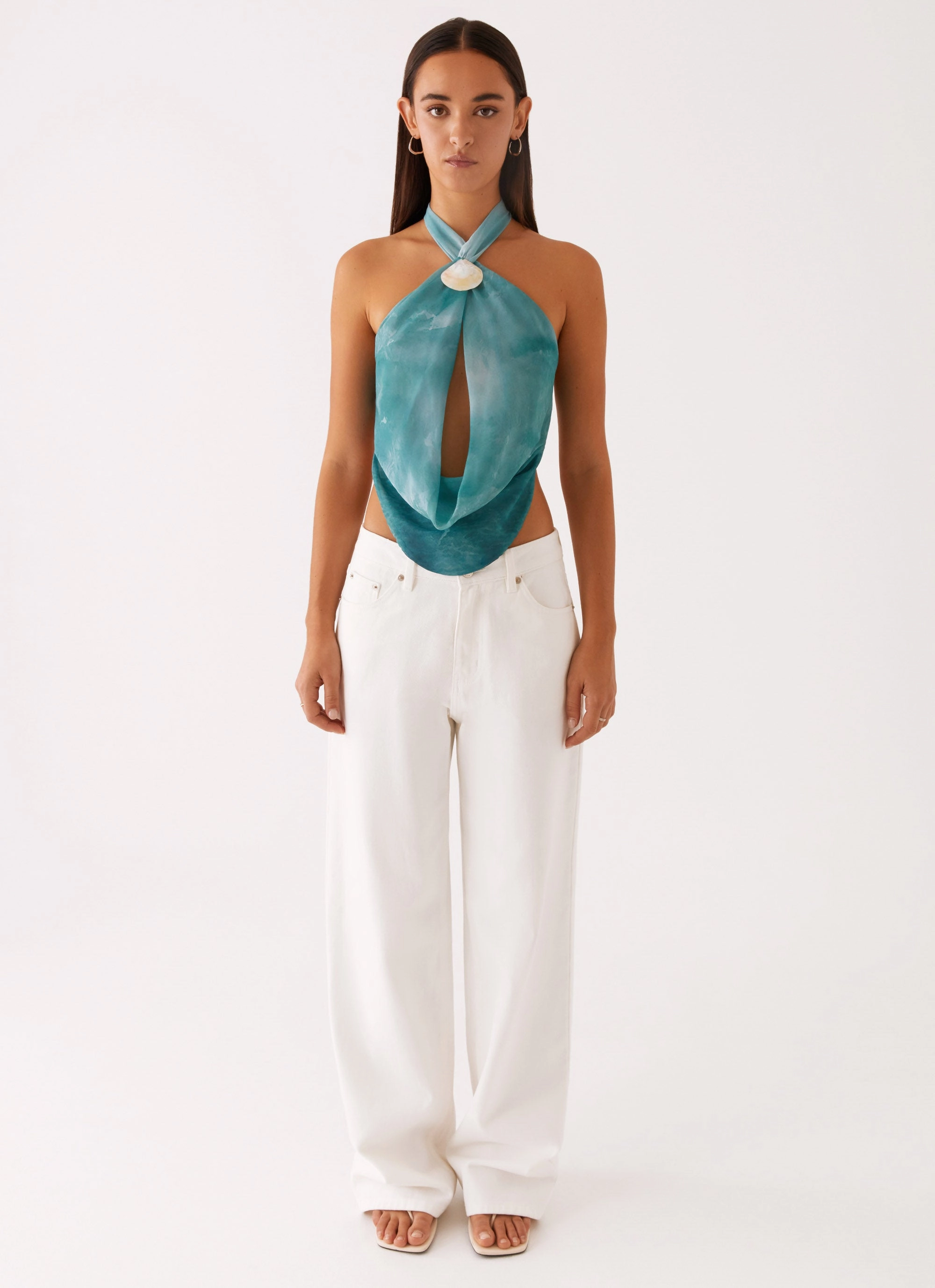 Zola Cowl Neck Shell Top - Green Tie Dye Simple Shirt