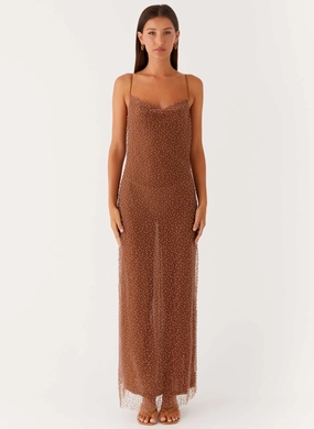 Zuella Beaded Maxi Dress - Chocolate Wrap style