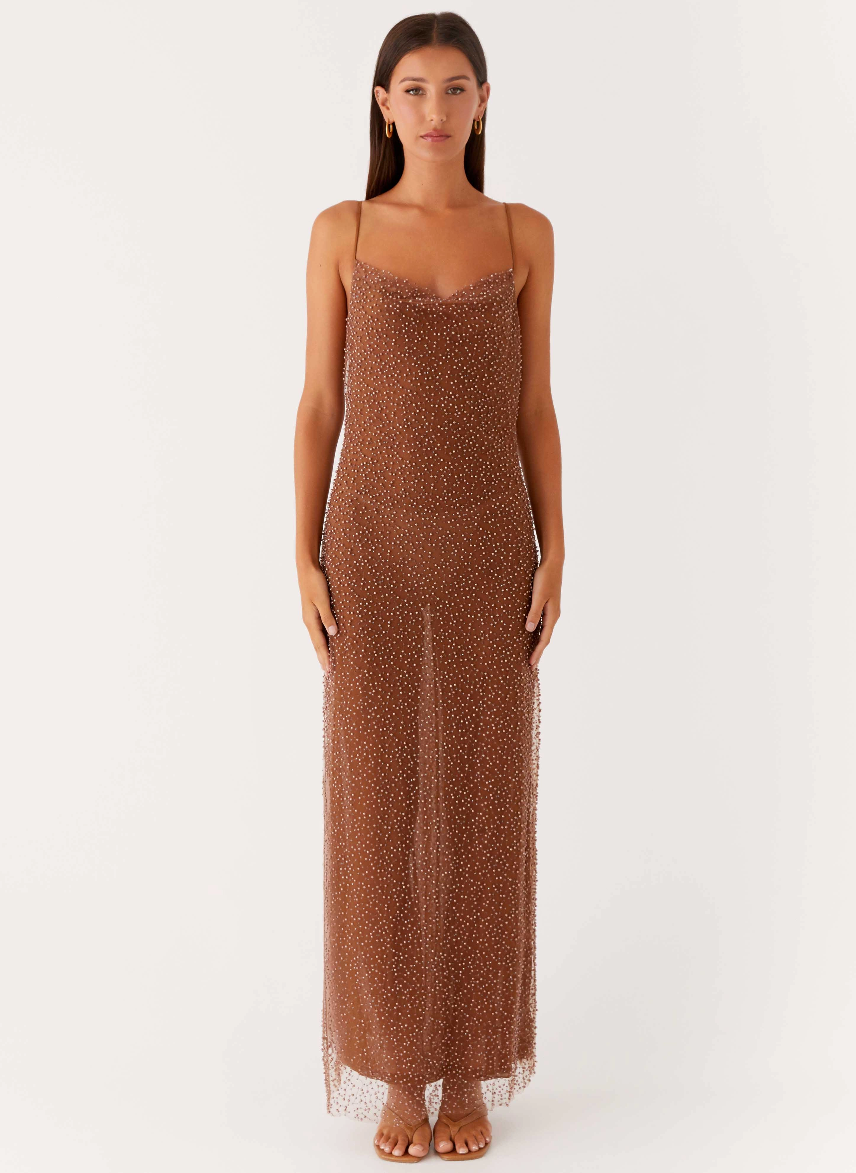 Zuella Beaded Maxi Dress - Chocolate Ready Anytime