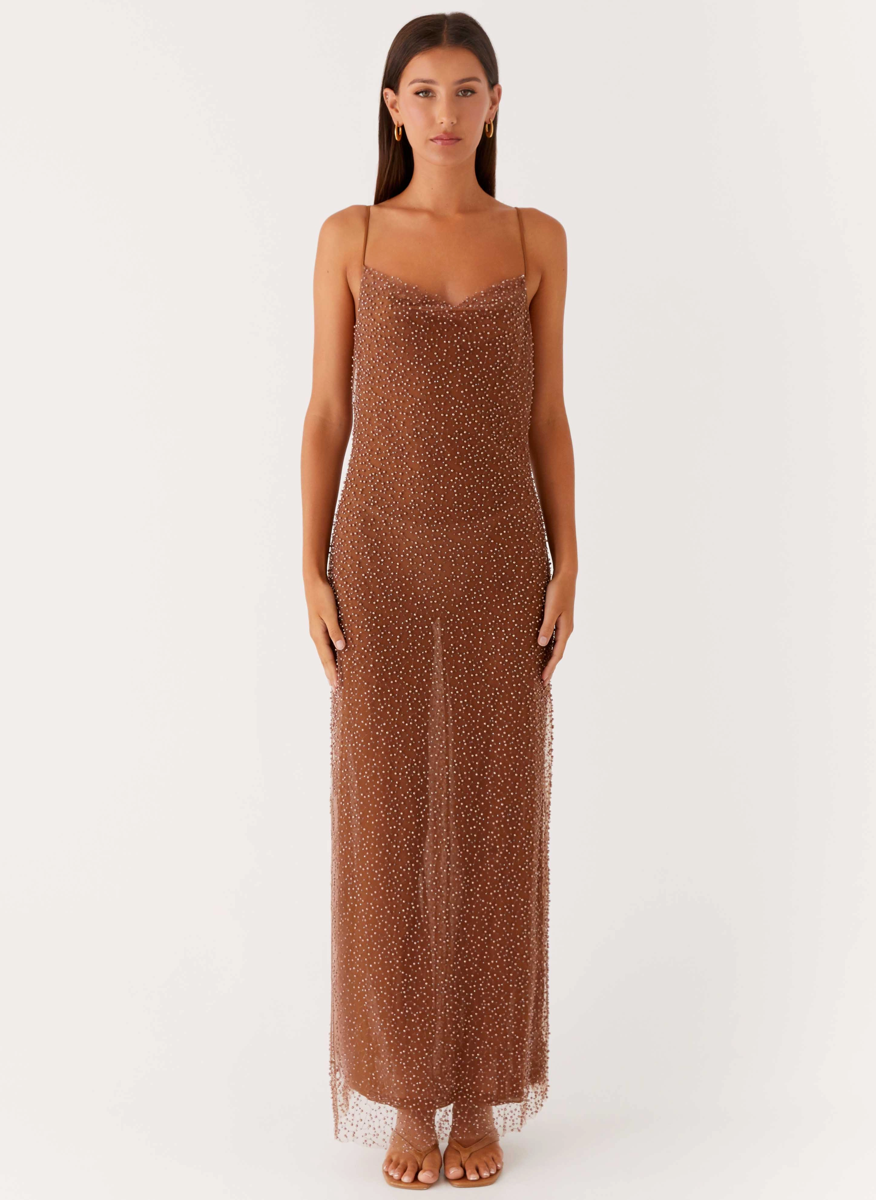 Event Glow Zuella Beaded Maxi Dress - Chocolate